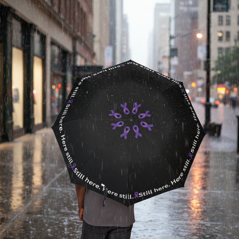 Still Here. Here Still. – Epilepsy Awareness Umbrella (Semi-Automatic) - Rain Gear, Umbrellas - EpiAl's Shop