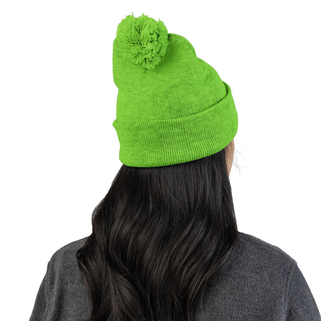 Still Here Pom-Pom Beanie – Epilepsy Awareness Knit Hat with Purple Ribbon - Hats, Beanie - EpiAl's Shop