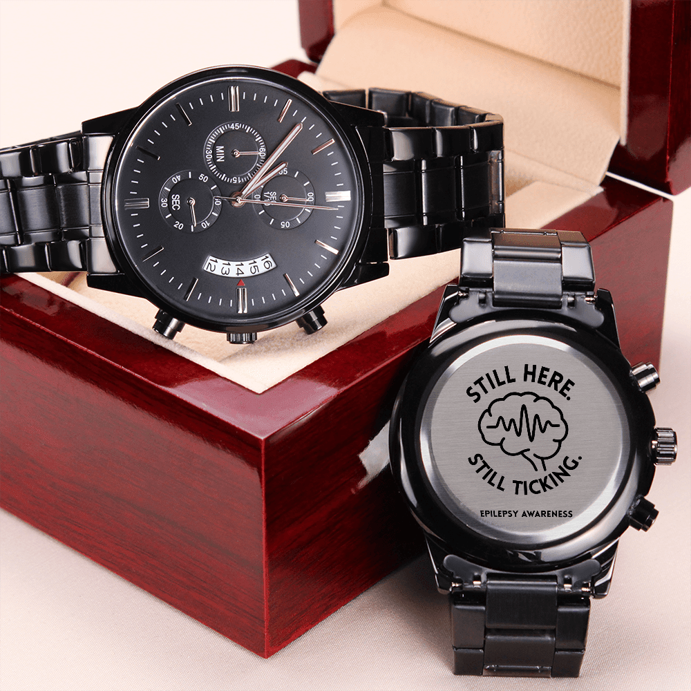 Still Here. Still Ticking. Engraved Chronograph Watch | Epilepsy Awareness Gift - Jewelry, Watches - EpiAl's Shop