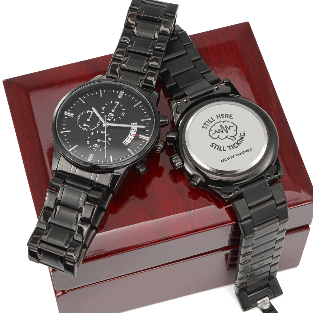 Still Here. Still Ticking. Engraved Chronograph Watch | Epilepsy Awareness Gift - Jewelry, Watches - EpiAl's Shop