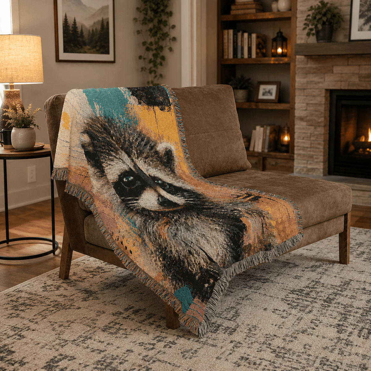 Stubby Jimothy Raccoon Abstract Woven Throw Blanket with Fringe - Decor, Blankets, Throw - EpiAl's Shop