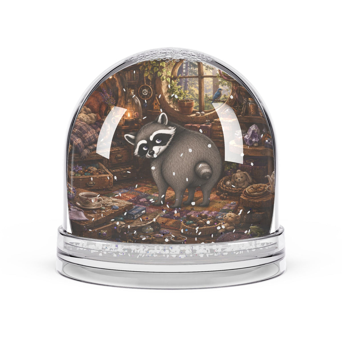 Stubby Jimothy Raccoon Cozy Cabin Snow Globe | Whimsical Raccoon Keepsake - Collectibles, Snow Globes - EpiAl's Shop