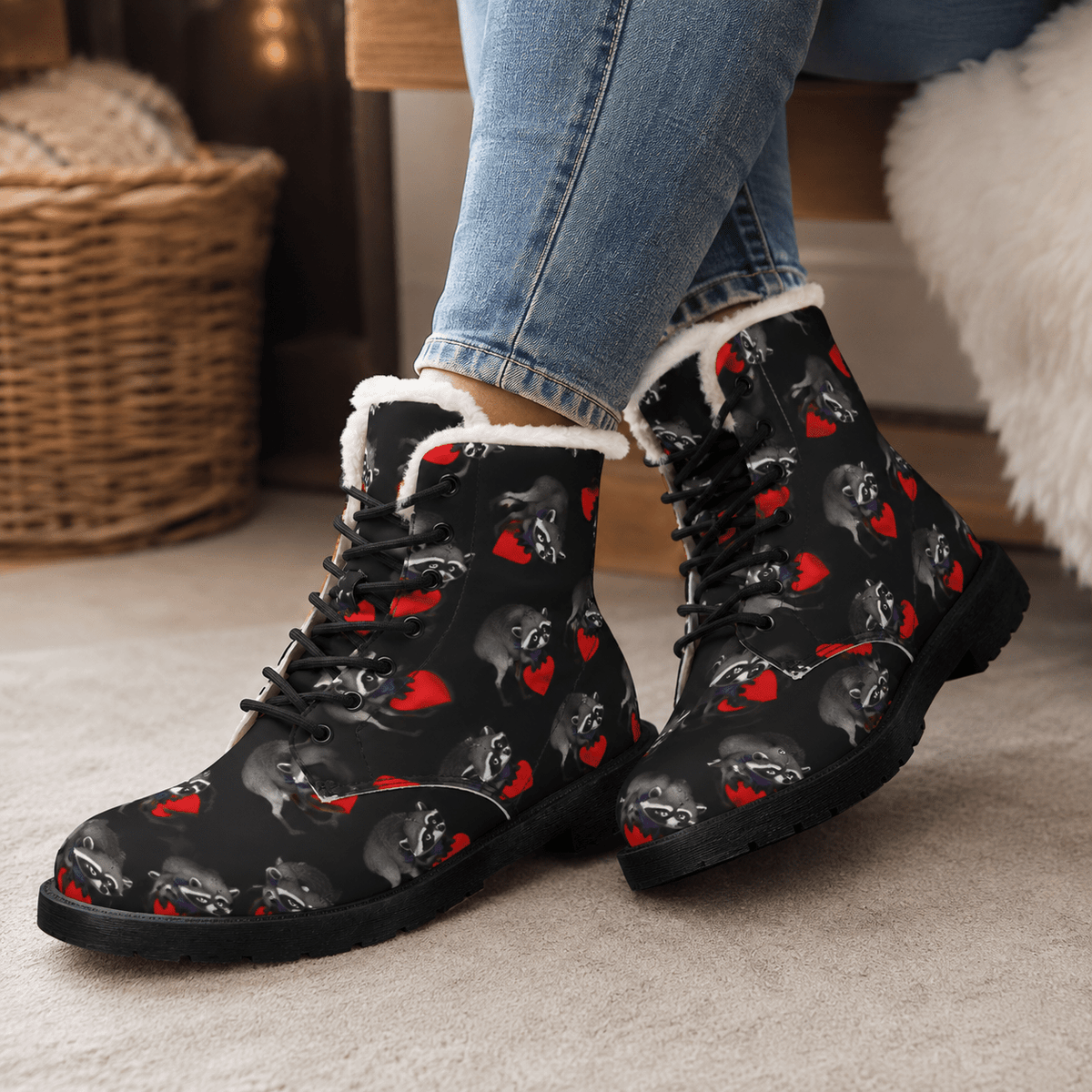 Stubby Jimothy Raccoon Fur-Lined Vegan Leather Winter Boot for Women - Shoes, Boots - EpiAl's Shop