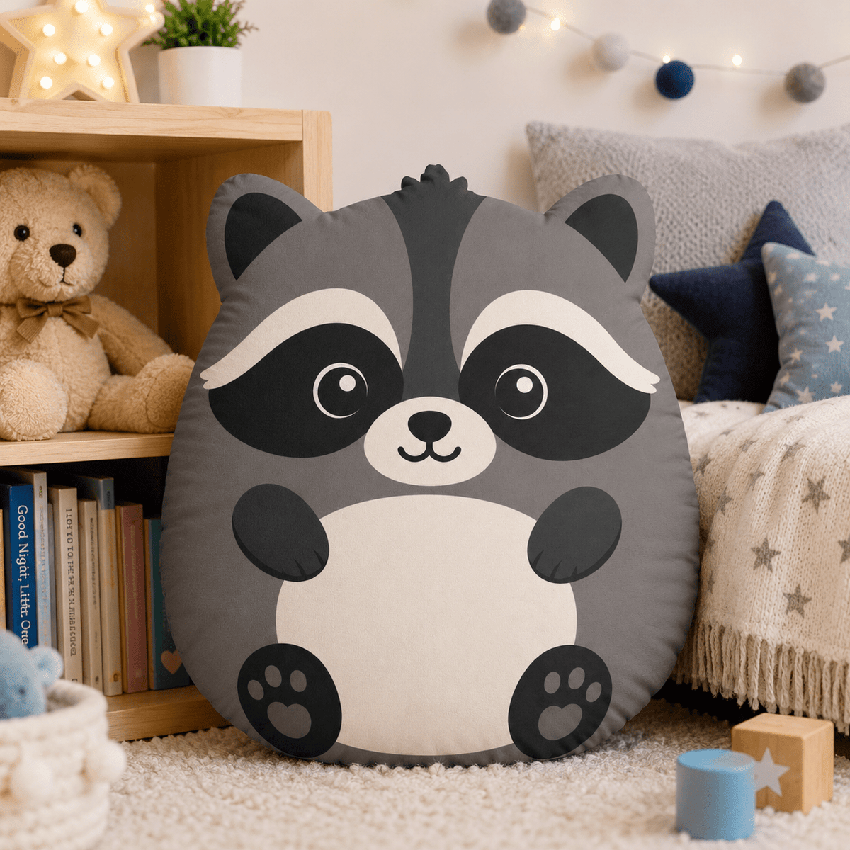 Stubby Jimothy Woodland Raccoon Shaped Pillow | Kids Double-Sided Plush Cushion - Decor, Pillows, Shaped - EpiAl's Shop