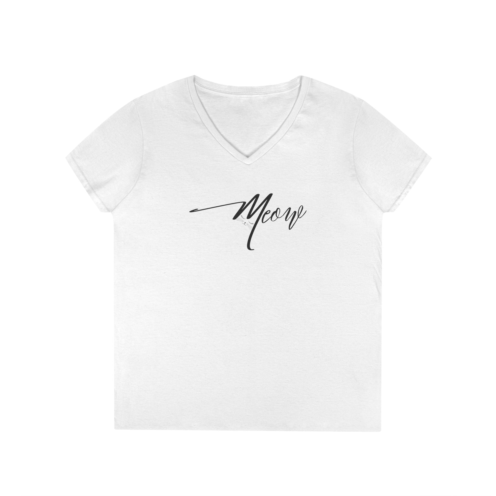 Stylish Meow Ladies' V - Neck T-Shirt, Cute Cat Lover Gift - Clothing, T-shirts - EpiAl's Shop