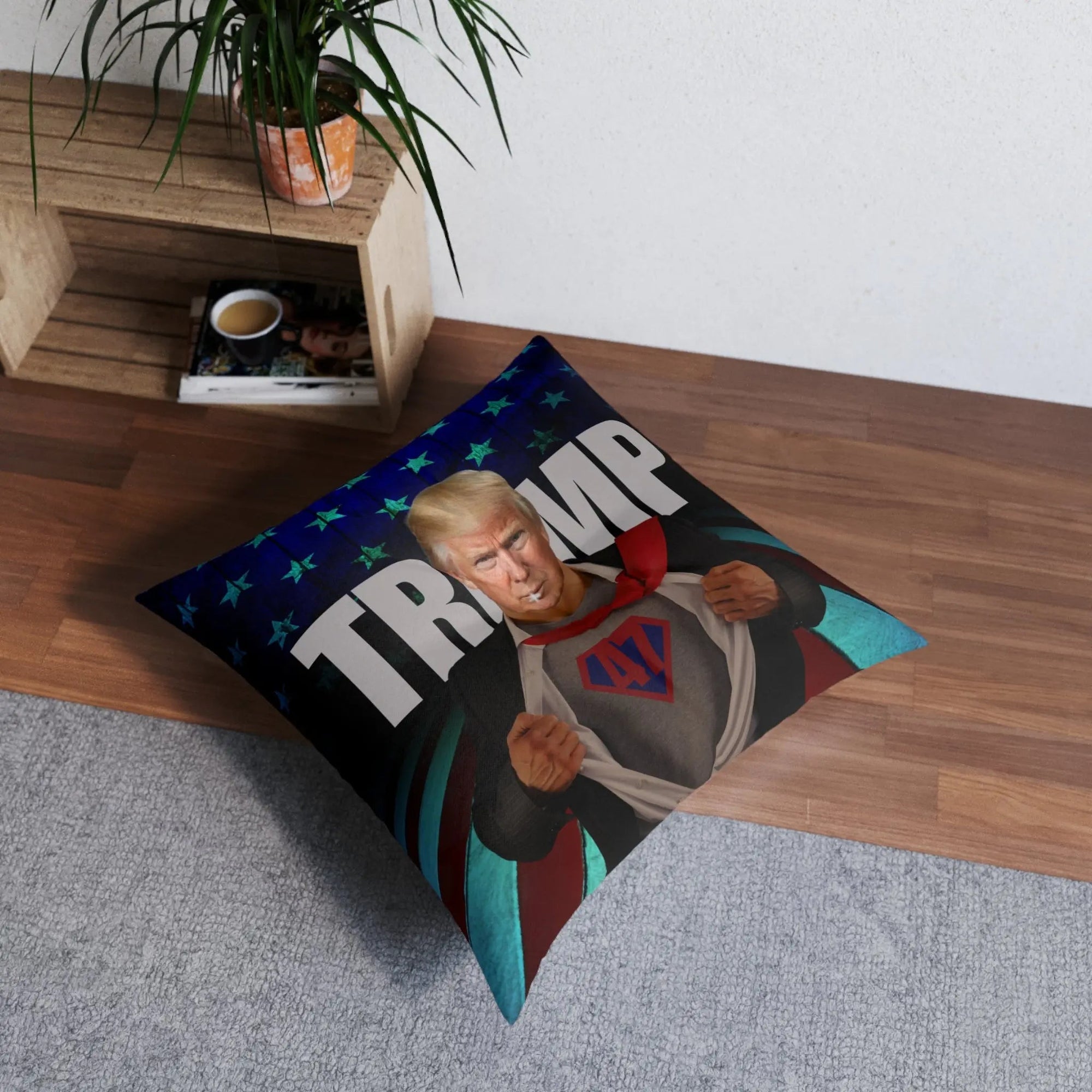 Superhero Trump Tufted Floor Pillow - Square Decorative Cushion - Decor, Home, Pillows - EpiAl's Shop