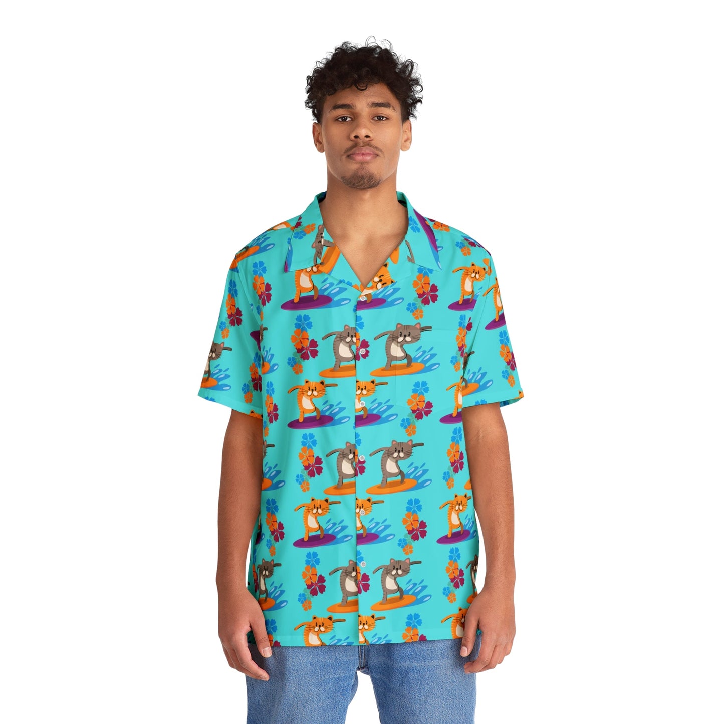Surfer Cat Men's Hawaiian Shirt - All Over Prints - Epileptic Al’s Shop