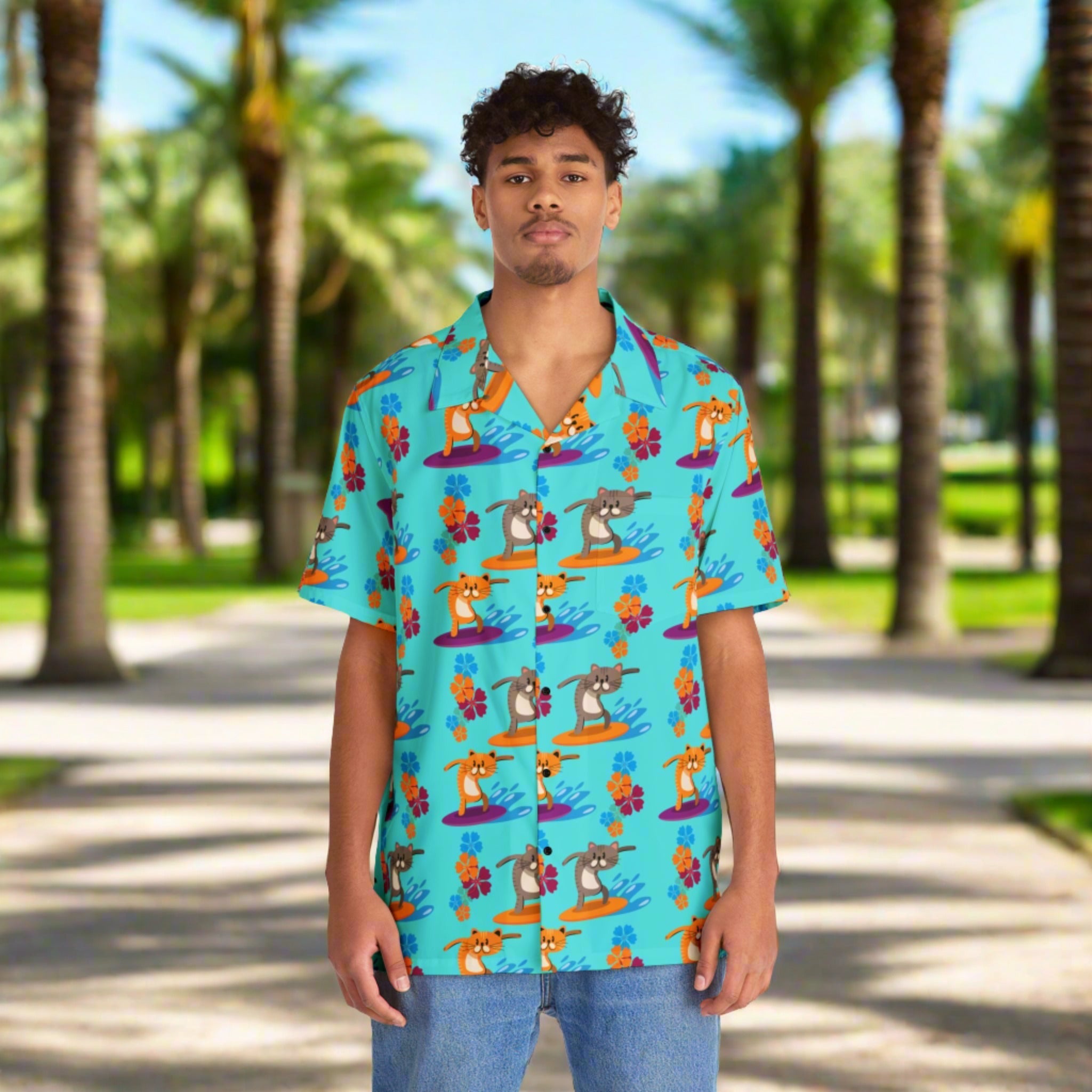 Surfer Cat Men's Hawaiian Shirt - EpiAl's Shop