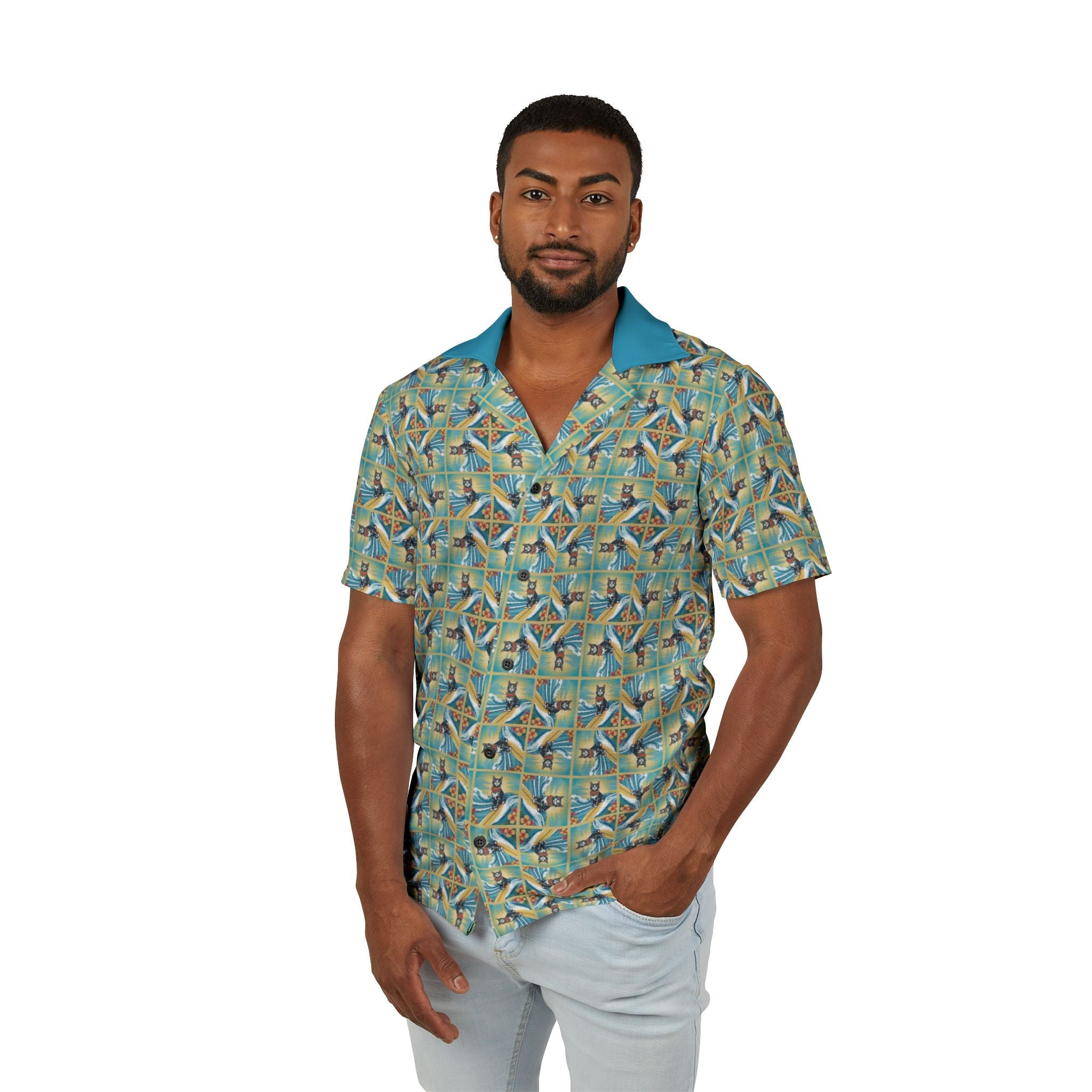 Surfer Kitties Men's Hawaiian Camp Shirt - Clothing, Hawaiian Style Shirts - EpiAl's Shop