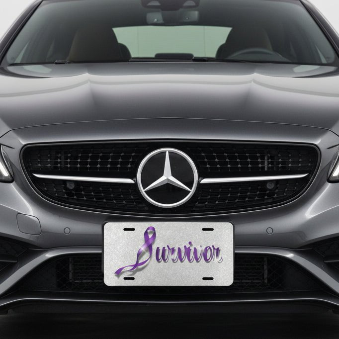 Survivor Epilepsy Awareness Vanity Plate – Purple Ribbon Front Car Tag - Vehicle License Plates/Tags - EpiAl's Shop