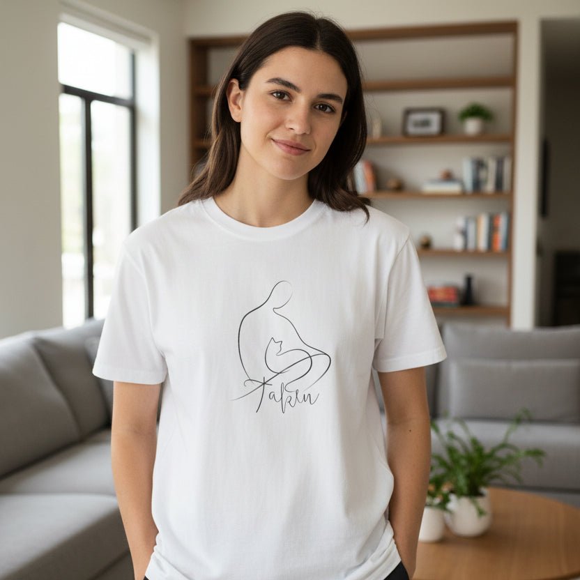 Taken | Abstract Person & Cat Line Art T-Shirt - Clothing, Unisex, T-Shirts - EpiAl's Shop