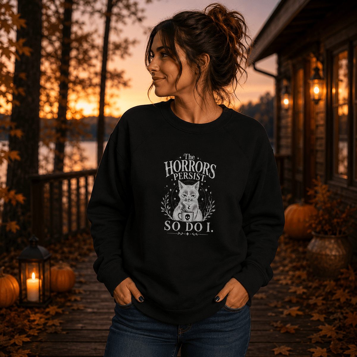 The Horrors Persist, So Do I. Gothic Cat Raglan Sweatshirt - Clothing, Unisex, Sweatshirts - EpiAl's Shop