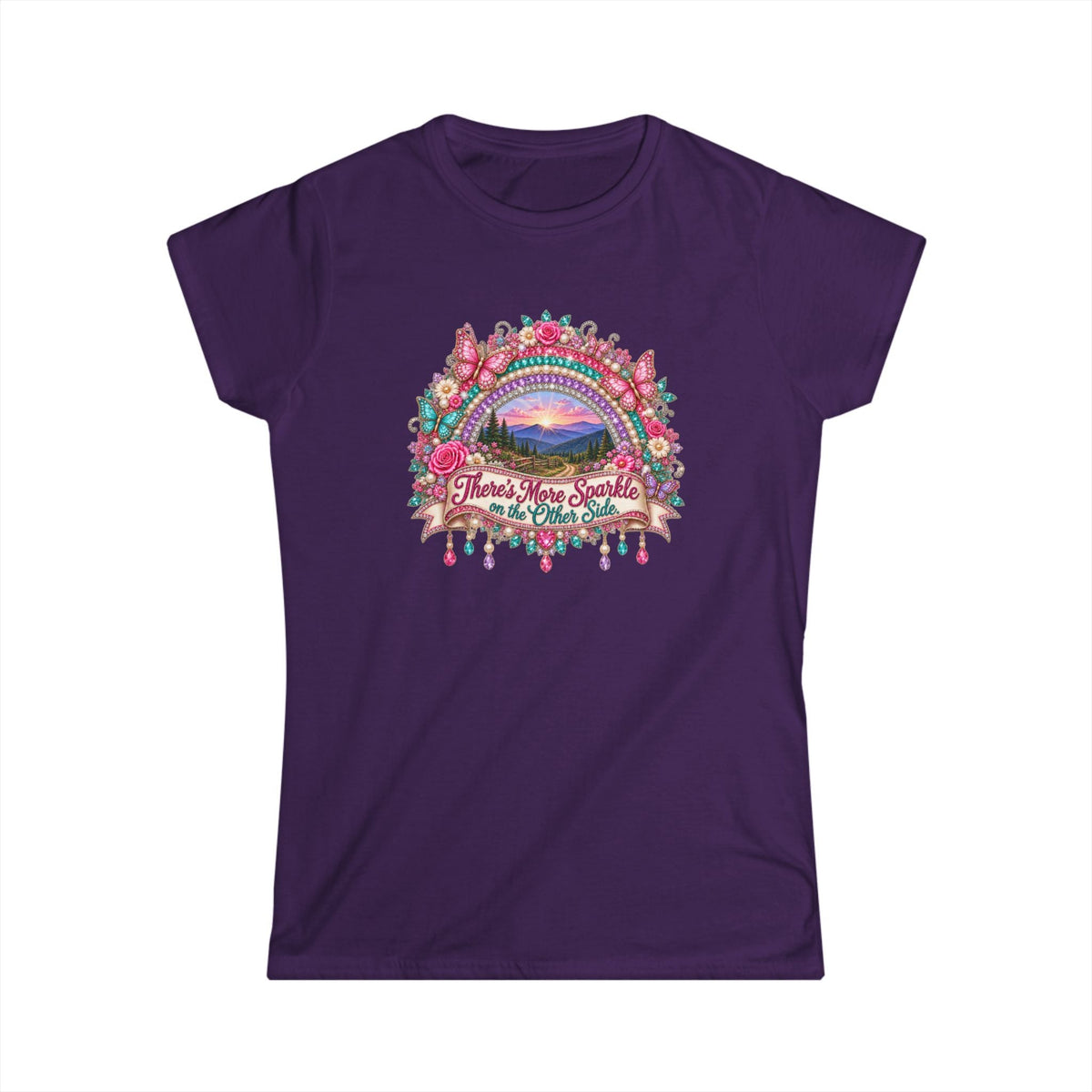 There’s More Sparkle on the Other Side Women’s T-Shirt | Rhinestone Rainbow Mountain Tee - Clothing, Women, T-Shirts - EpiAl's Shop