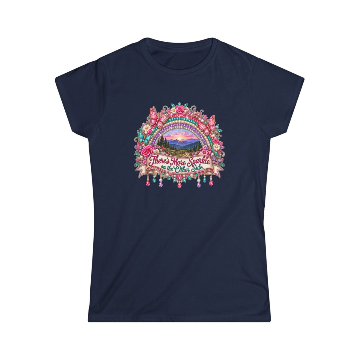 There’s More Sparkle on the Other Side Women’s T-Shirt | Rhinestone Rainbow Mountain Tee - Clothing, Women, T-Shirts - EpiAl's Shop