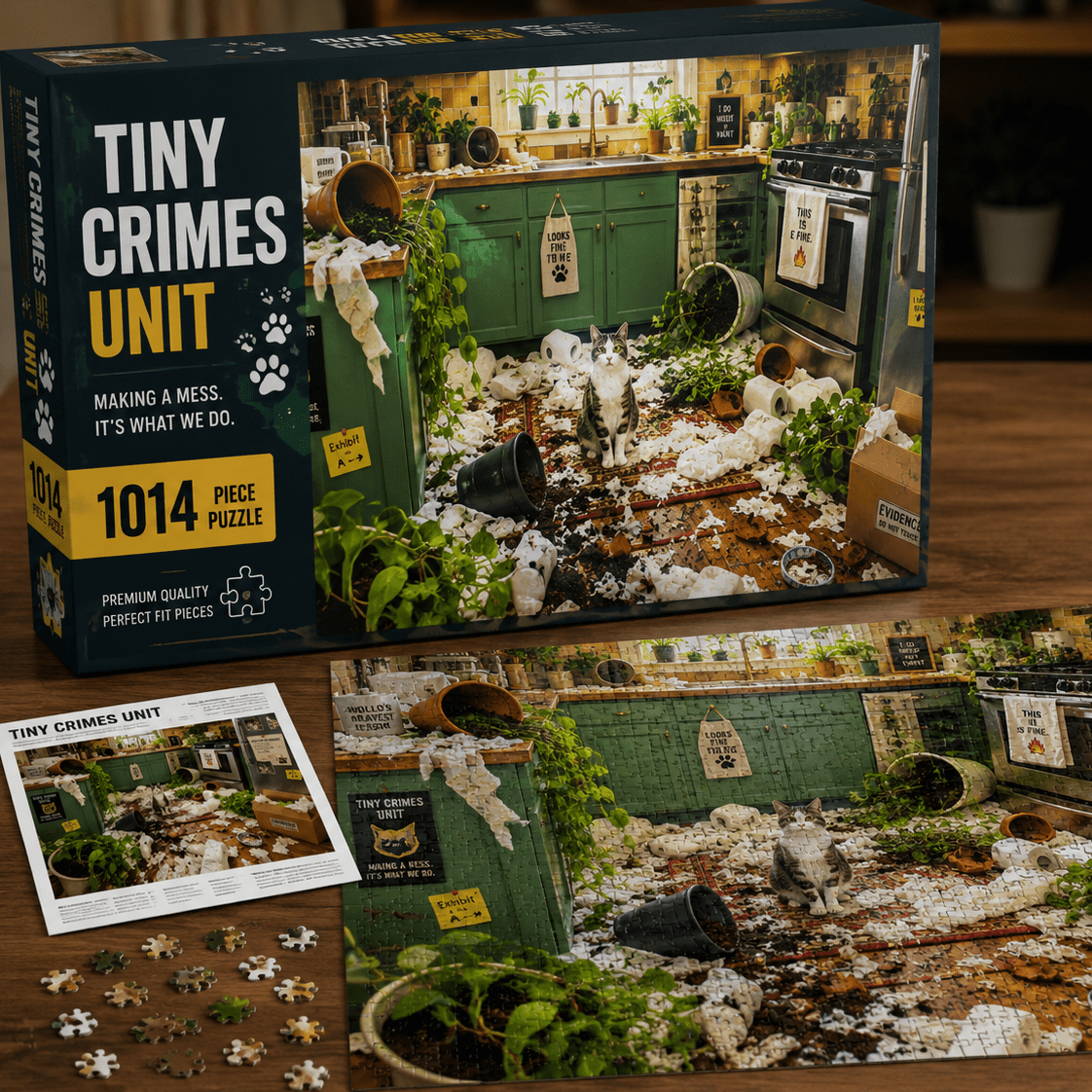 Tiny Crimes Unit Cat Puzzle | Funny Chaotic Kitchen Jigsaw Puzzle (1014 pcs) - Toys & Games, Puzzles - EpiAl's Shop