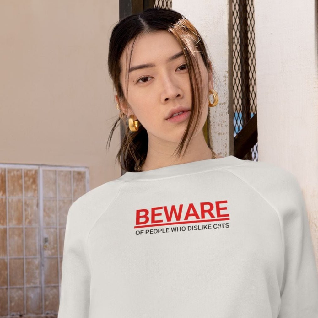 Trendy Cropped Fleece Pullover - Beware of People Who Dislike Cats - Clothing, Sweatshirts, Crop - EpiAl's Shop