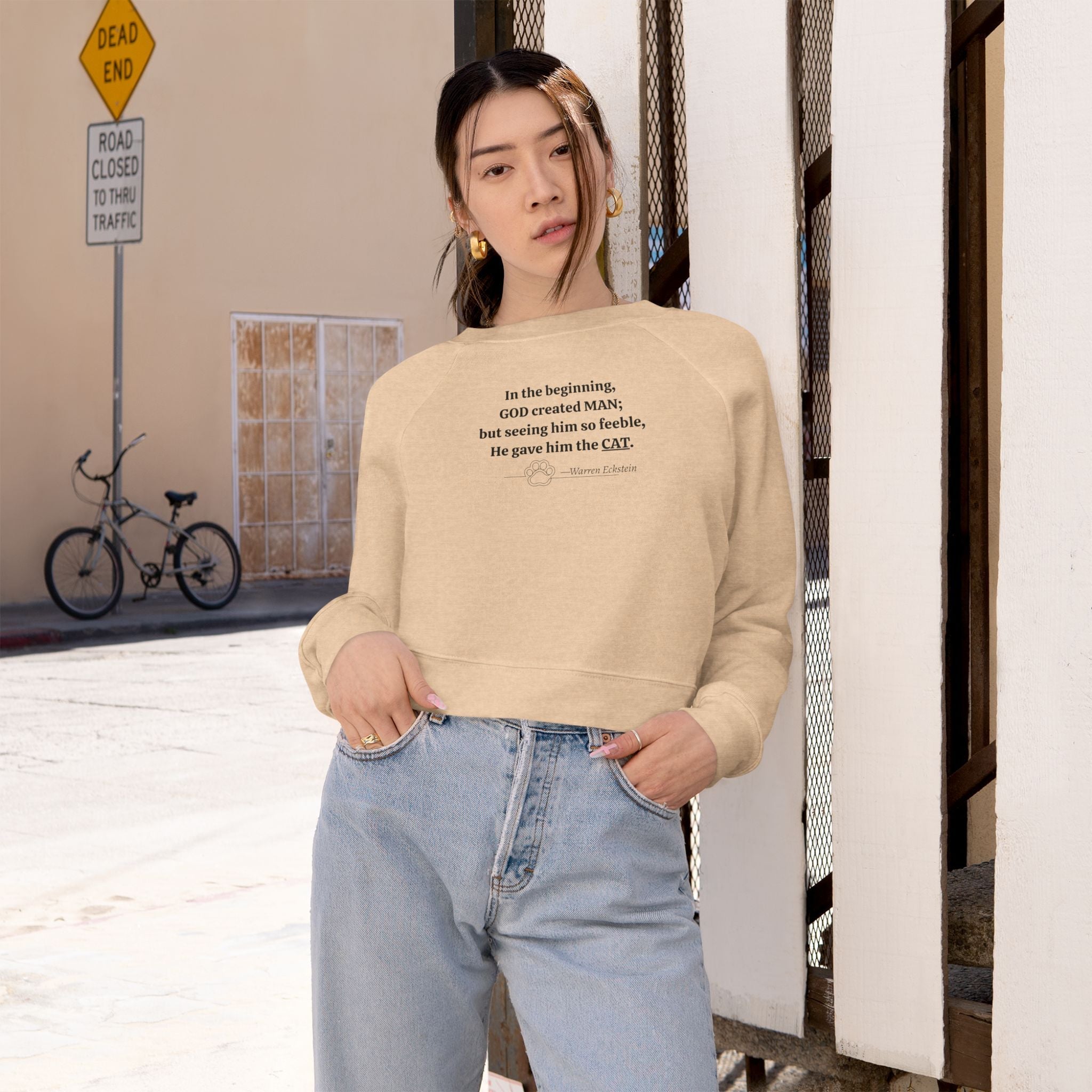 Trendy Cropped Fleece Pullover - God Created Cats - Clothing, Sweatshirts, Crop - EpiAl's Shop