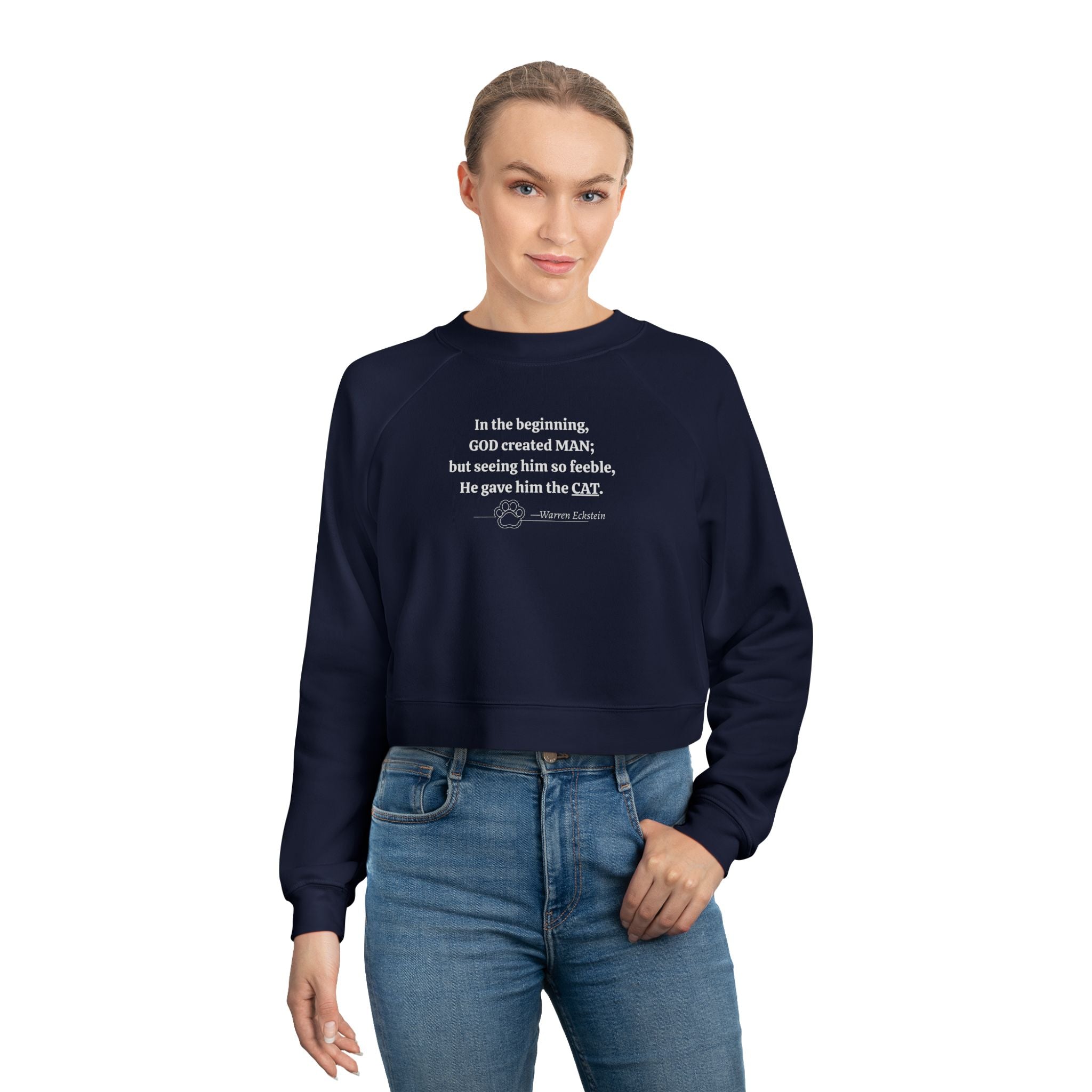 Trendy Cropped Fleece Pullover - God Created Cats - Clothing, Sweatshirts, Crop - EpiAl's Shop