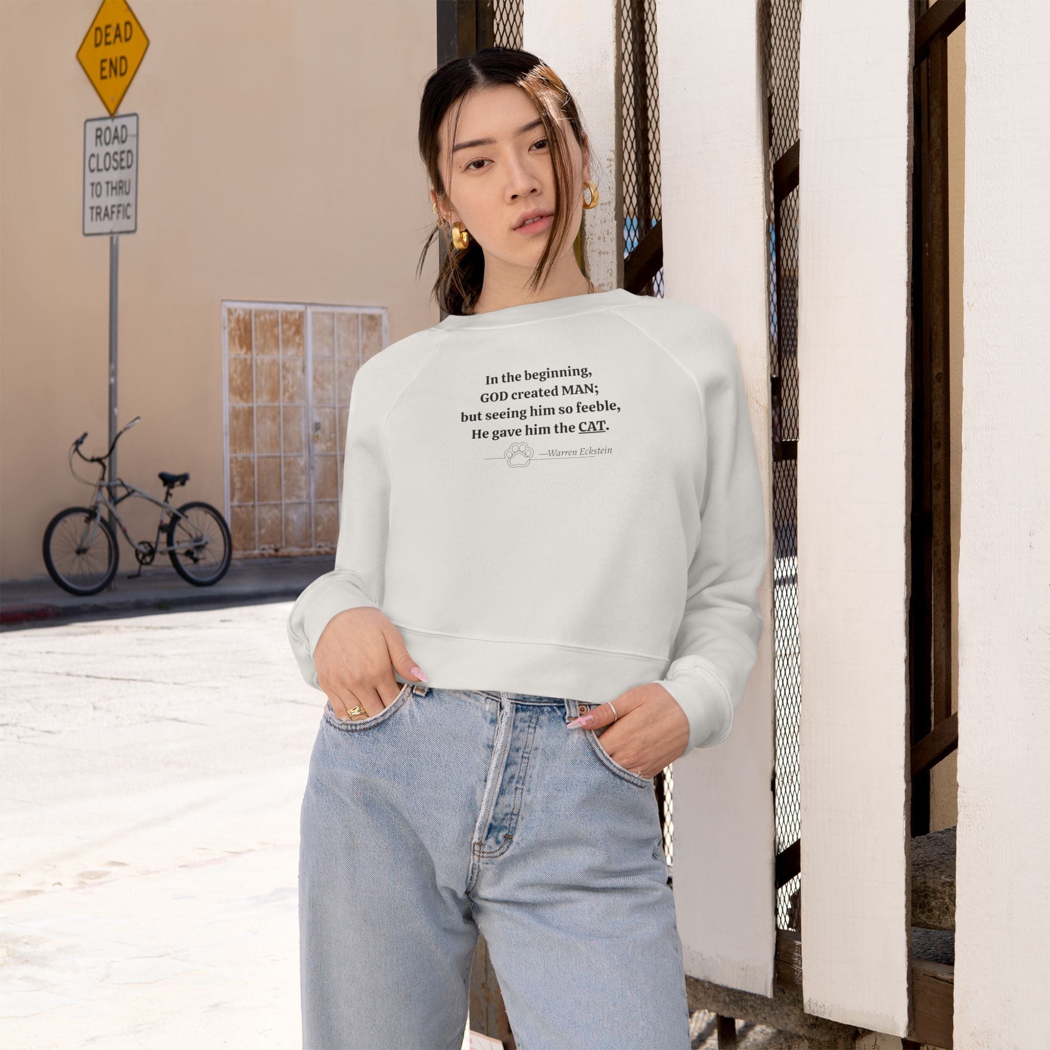 Trendy Cropped Fleece Pullover - God Created Cats - Clothing, Sweatshirts, Crop - EpiAl's Shop