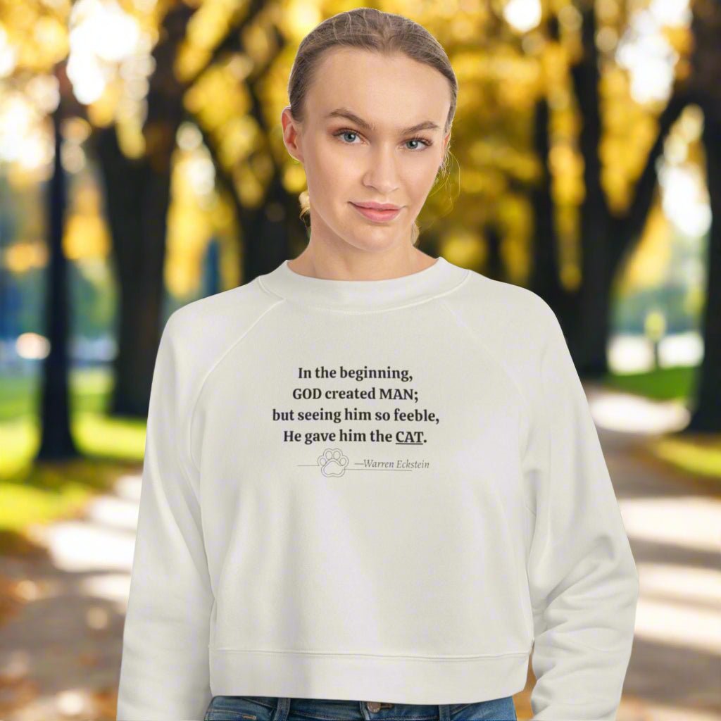 Trendy Cropped Fleece Pullover - God Created Cats - Clothing, Sweatshirts, Crop - EpiAl's Shop