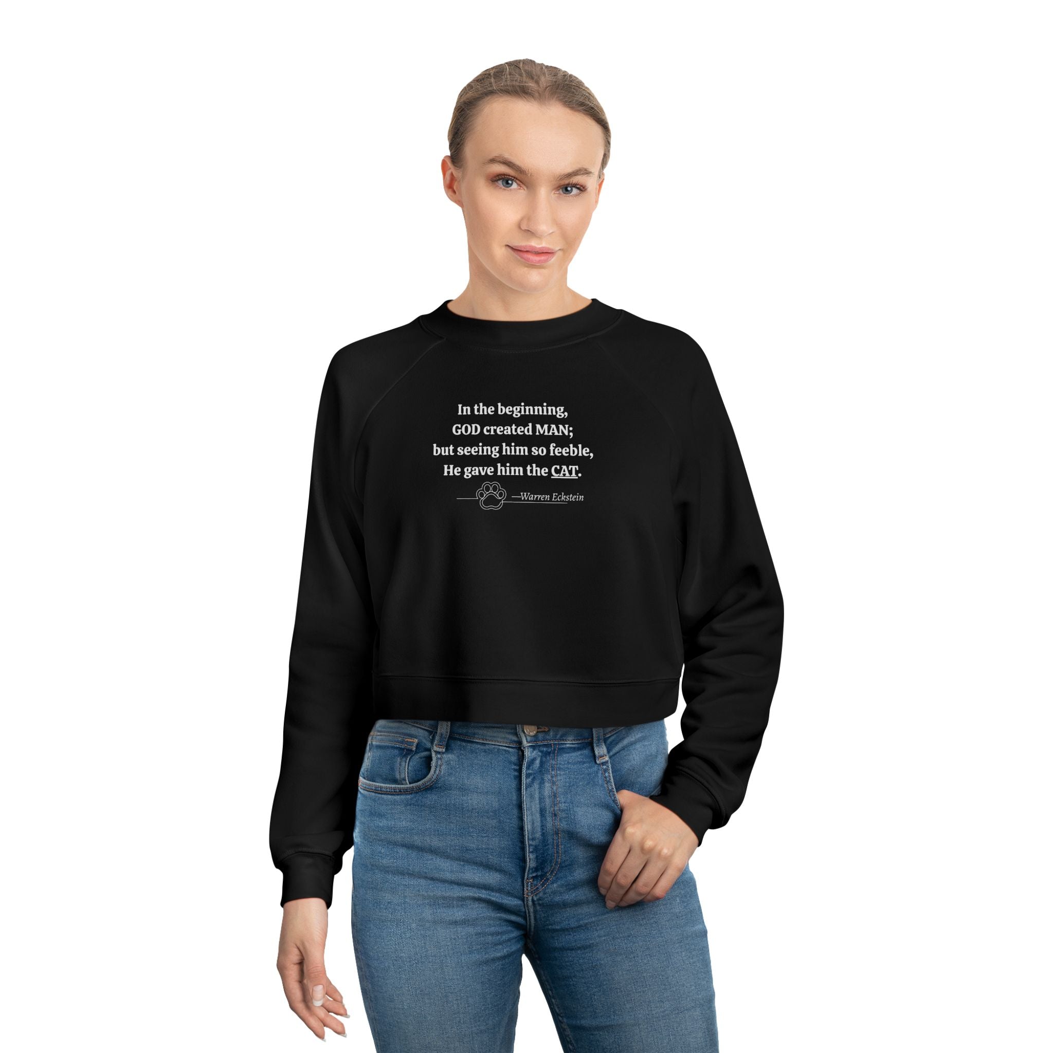 Trendy Cropped Fleece Pullover - God Created Cats - Clothing, Sweatshirts, Crop - EpiAl's Shop