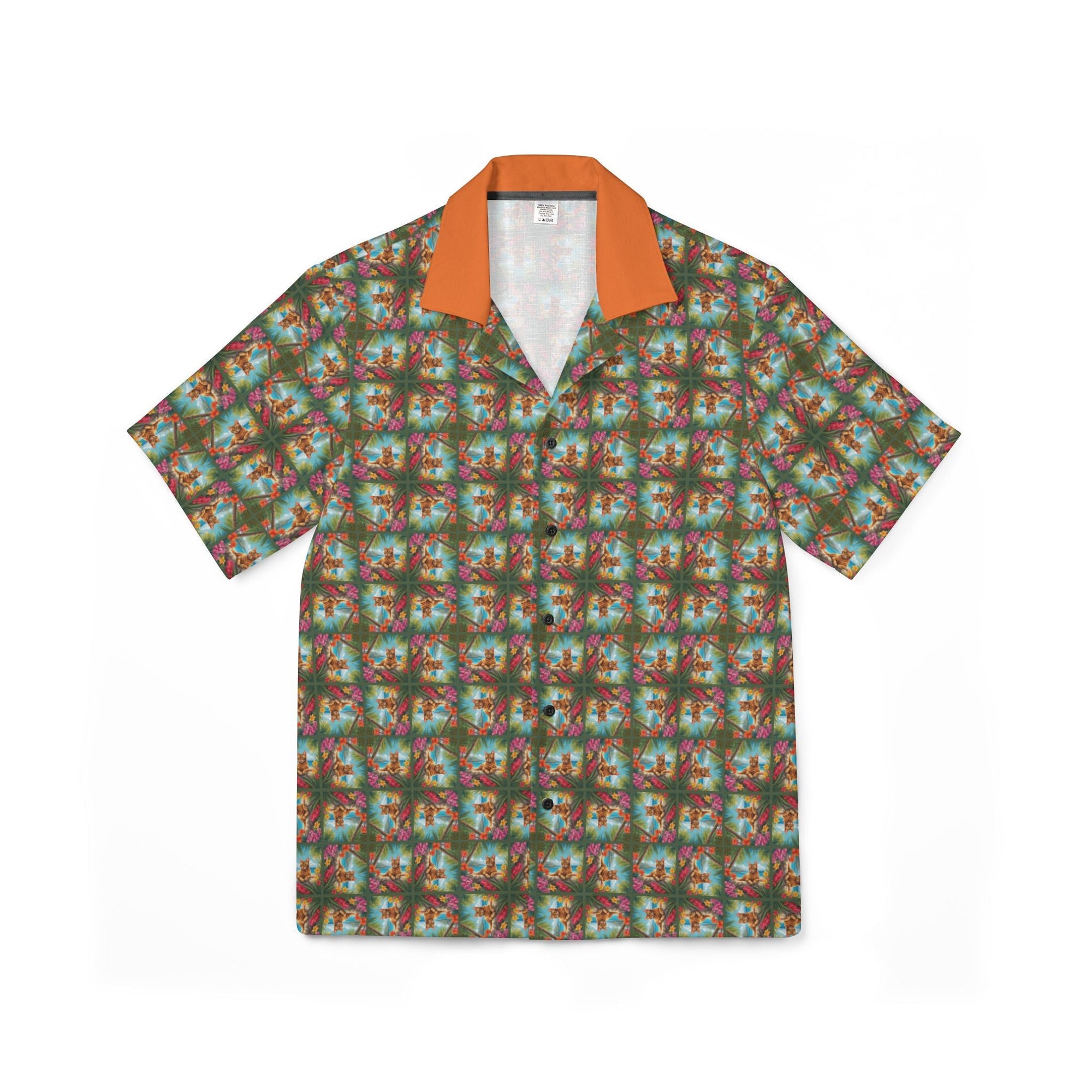 Tropical Orange Tabby Men's Hawaiian Camp Shirt - Clothing, Hawaiian Style Shirts - EpiAl's Shop