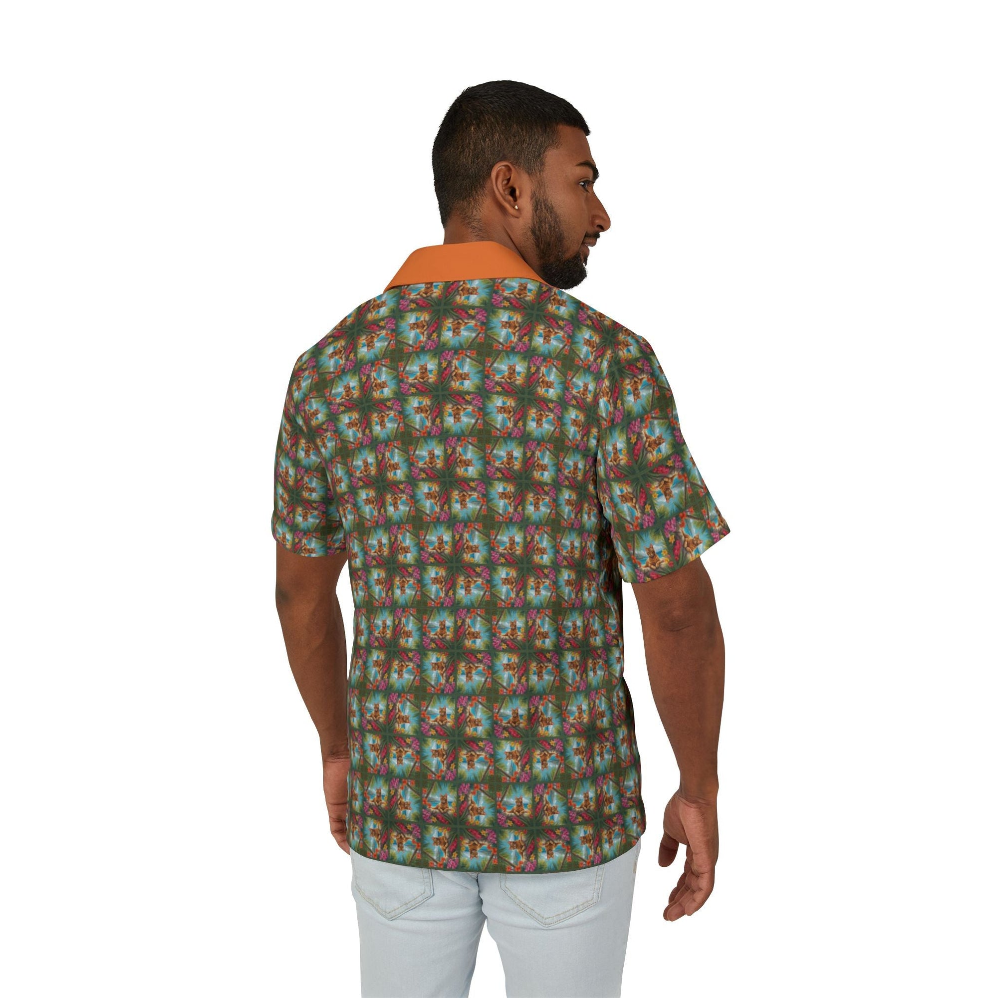Tropical Orange Tabby Men's Hawaiian Camp Shirt - Clothing, Hawaiian Style Shirts - EpiAl's Shop