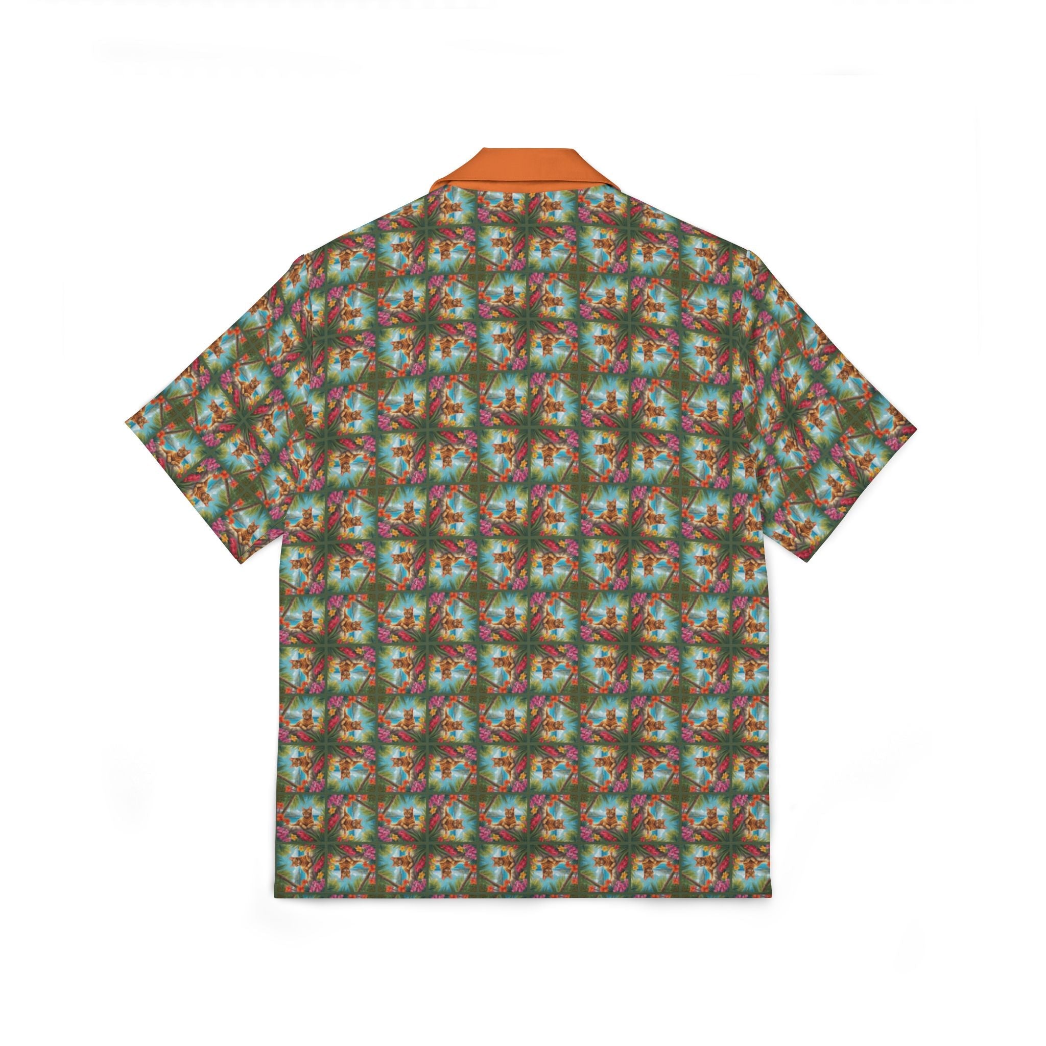 Tropical Orange Tabby Men's Hawaiian Camp Shirt - Clothing, Hawaiian Style Shirts - EpiAl's Shop
