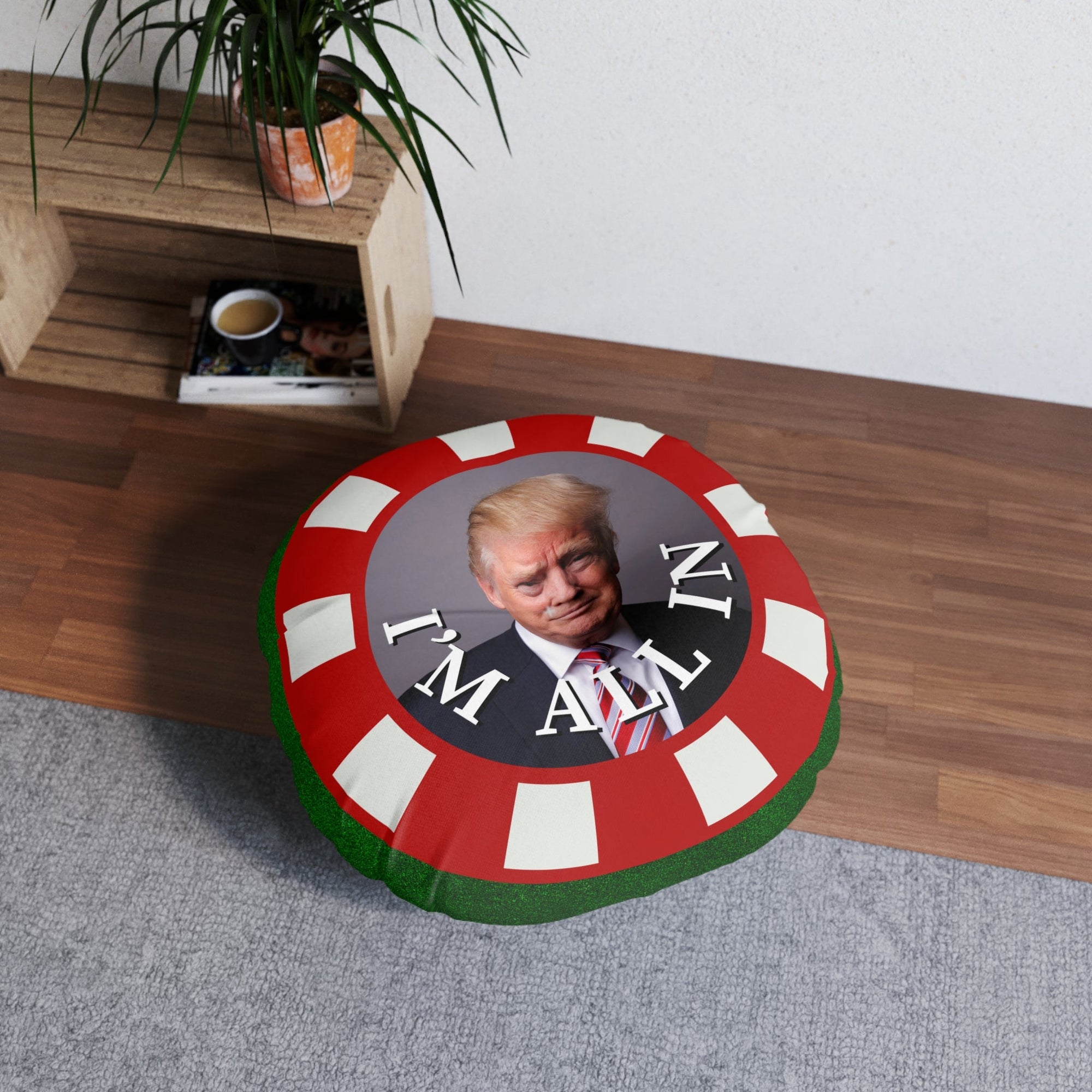 Trump - Inspired Round Tufted Floor Pillow - "I'm All In" - Decor, Home, Pillows - EpiAl's Shop