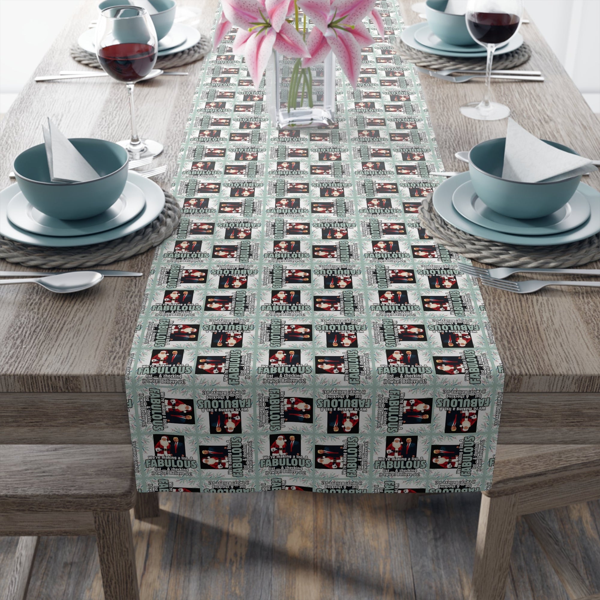 Trump Santa Fabulous List Christmas Table Runner - Decor, Dining, Table Decor - EpiAl's Shop
