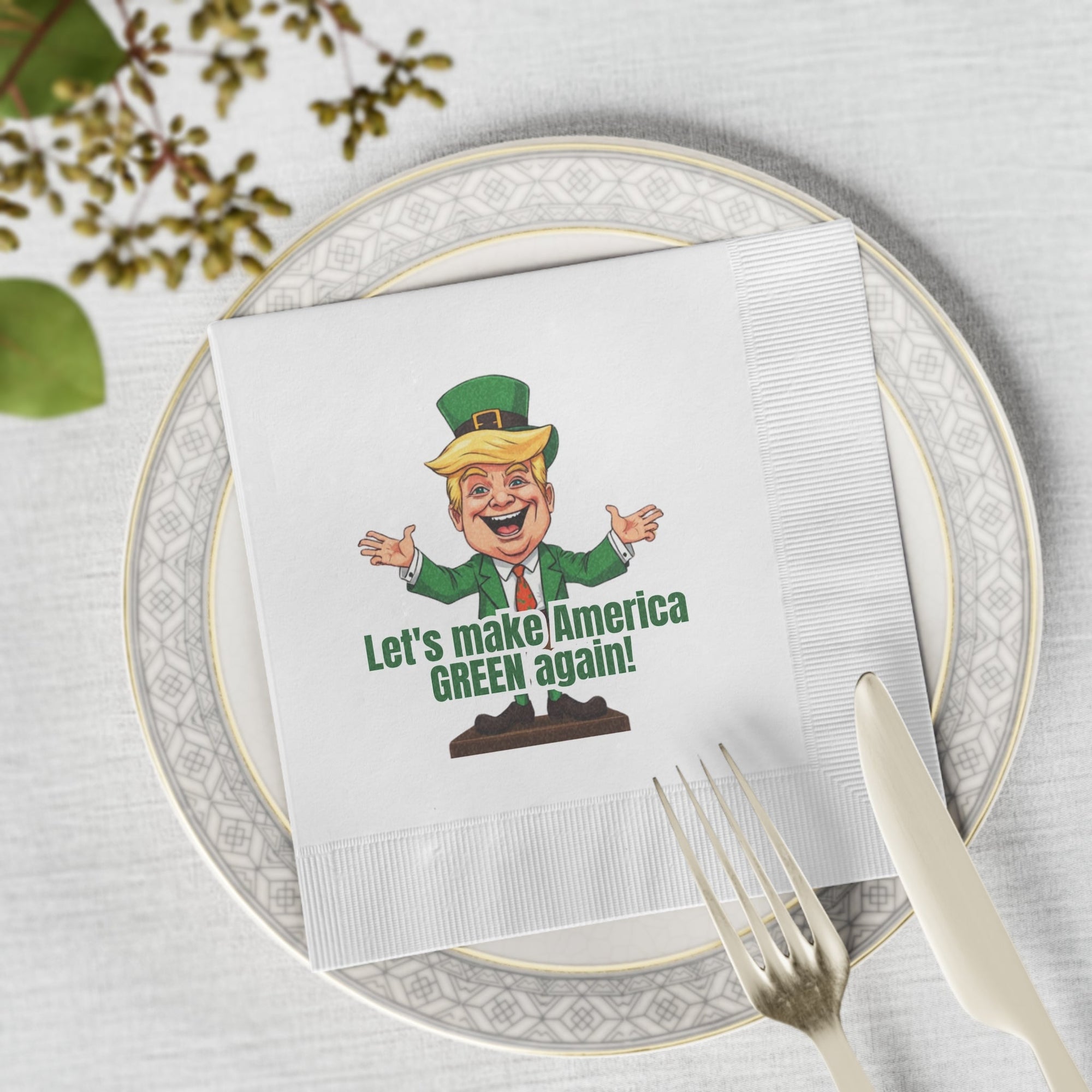 Trump St. Patrick's Day White Coined Napkins - Paper Products, Napkins - EpiAl's Shop
