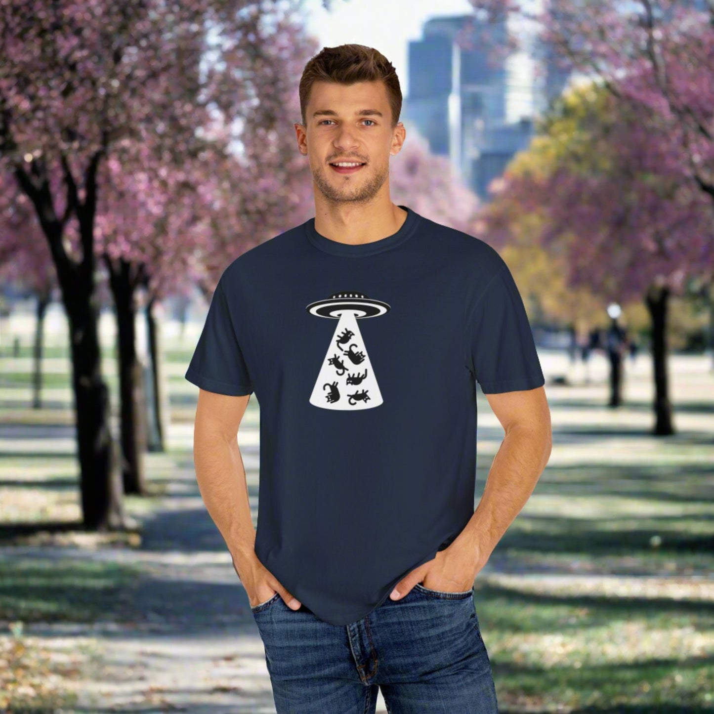 UFO Cat Unisex Garment - Dyed T - shirt - T - Shirt - Epileptic Al’s Shop