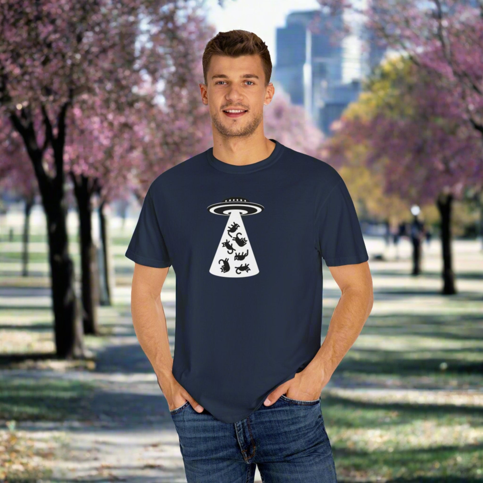 UFO Cat Unisex Garment - Dyed T - shirt - T - Shirt - Epileptic Al’s Shop