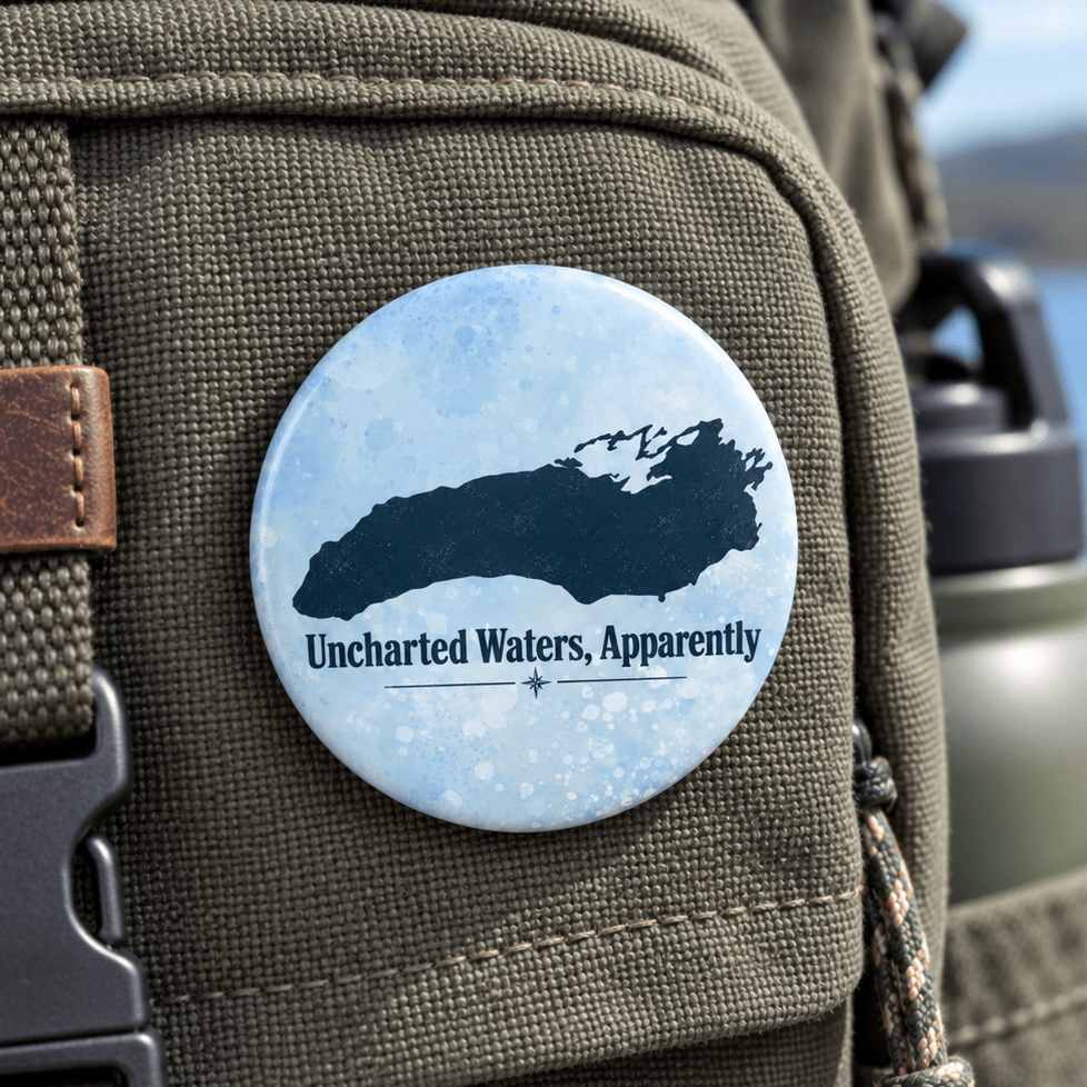 Uncharted Waters, Apparently Pinback Button | Great Lakes Humor Pin - Buttons, Pinback - EpiAl's Shop
