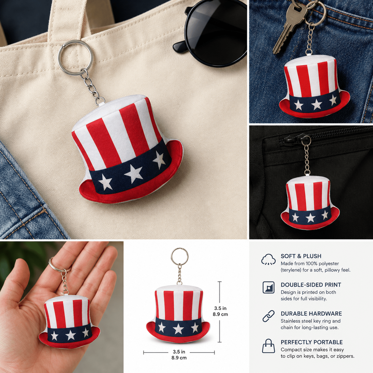 Uncle Sam Hat Plush Keychain | Pocket-Sized Americana Charm - Jewelry, Keychains - EpiAl's Shop