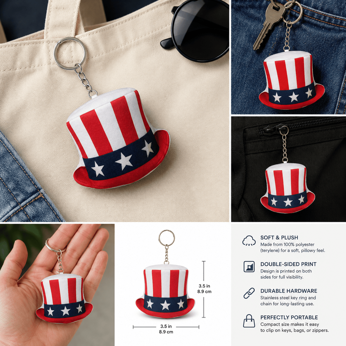 Uncle Sam Hat Plush Keychain | Pocket-Sized Americana Charm - Jewelry, Keychains - EpiAl's Shop