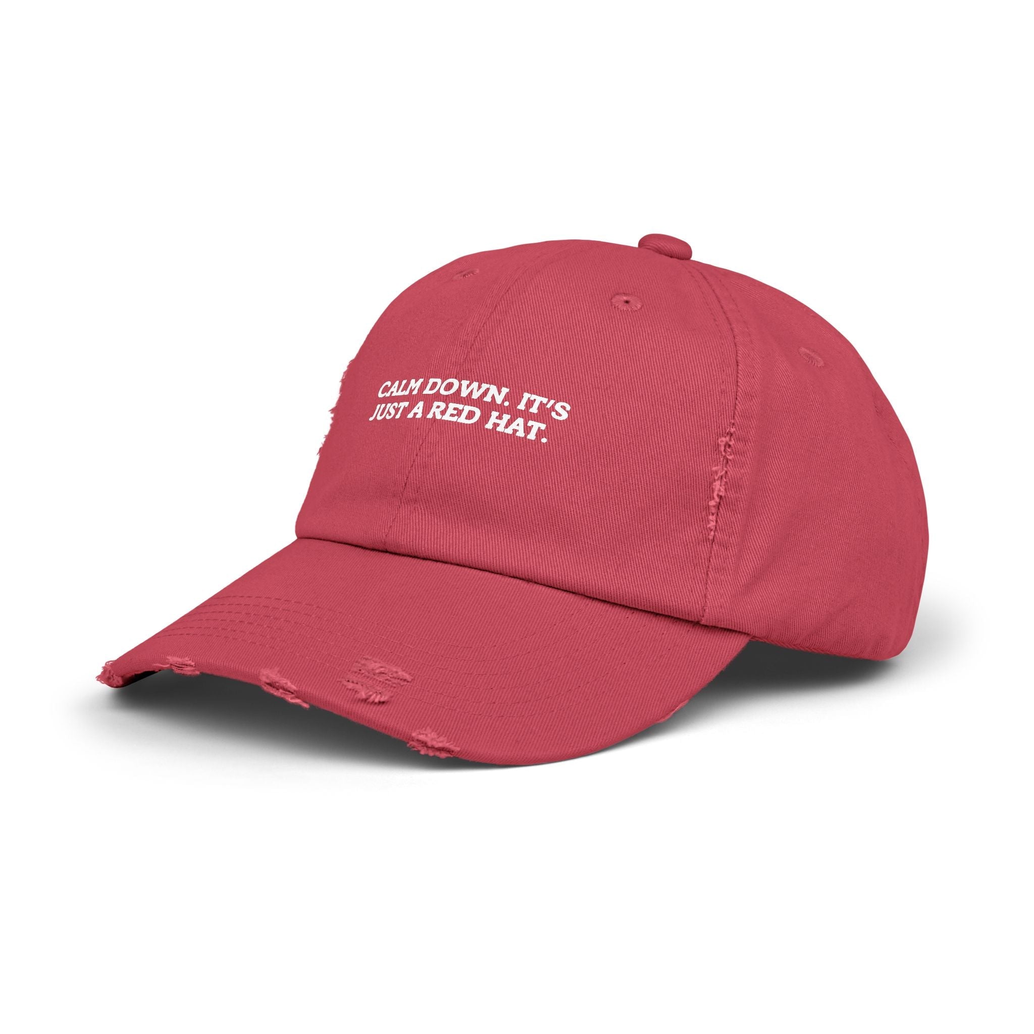 Unisex Distressed Cap - "Calm Down, It's Just a Red Hat" - Hats, Baseball & Trucker - EpiAl's Shop