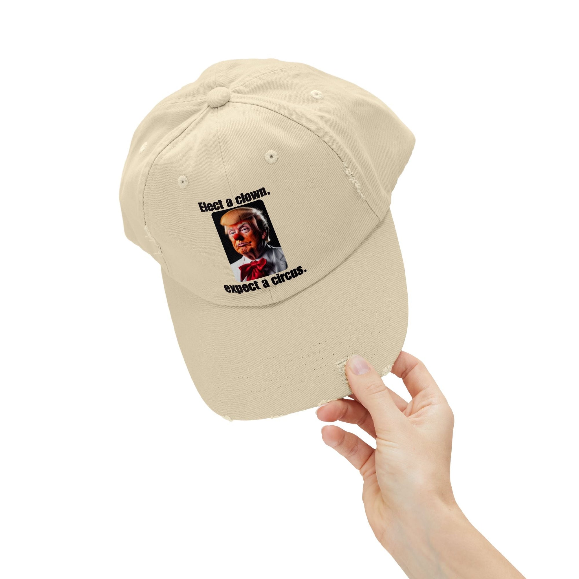 Unisex Distressed Cap - "Elect a Clown, Expect a Circus" Statement Hat - Casual Fun Wear - Hats, Baseball & Trucker - EpiAl's Shop