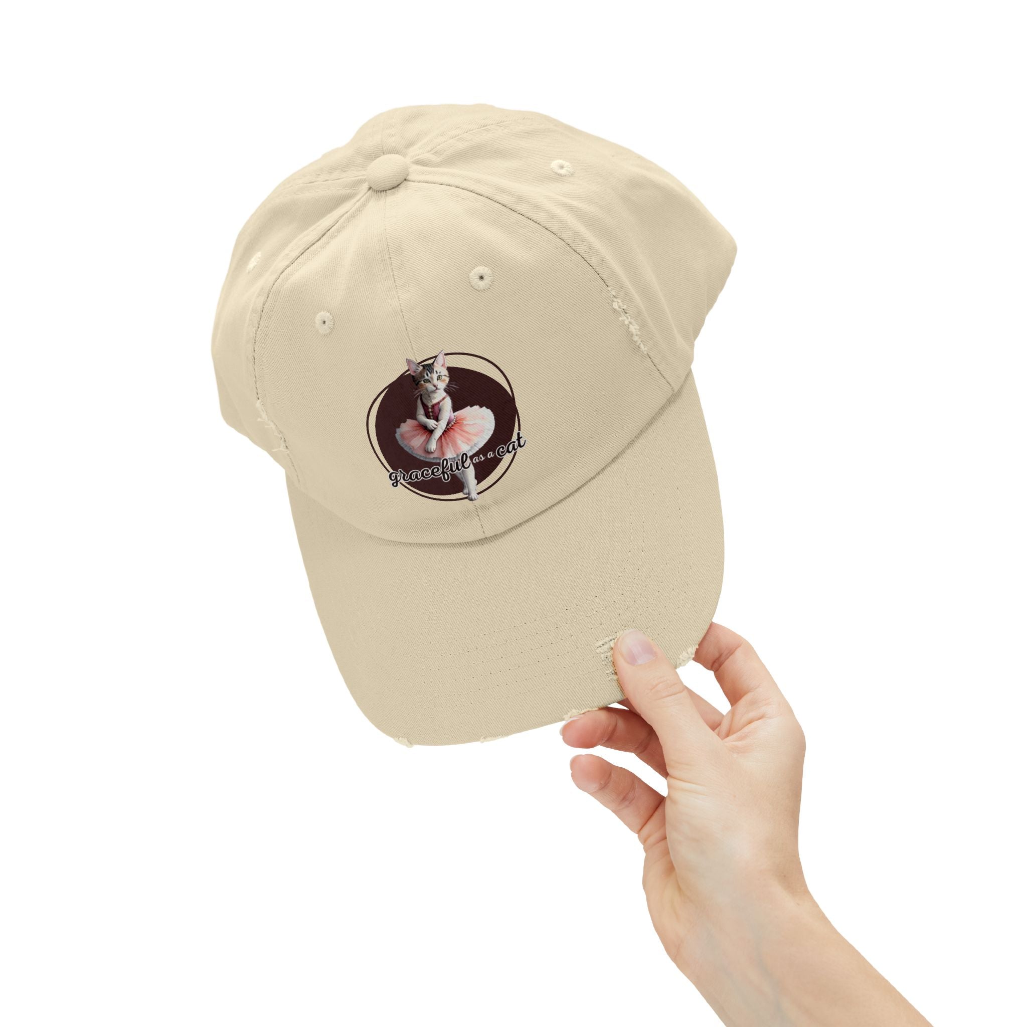 Unisex Distressed Cap - 'Graceful as a Cat' Fun Cat Lover Hat - Hats, Baseball & Trucker - EpiAl's Shop