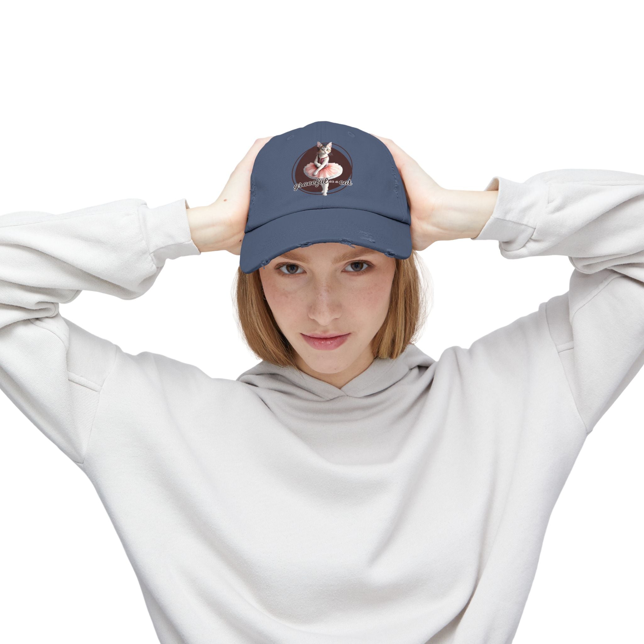 Unisex Distressed Cap - 'Graceful as a Cat' Fun Cat Lover Hat - Hats, Baseball & Trucker - EpiAl's Shop