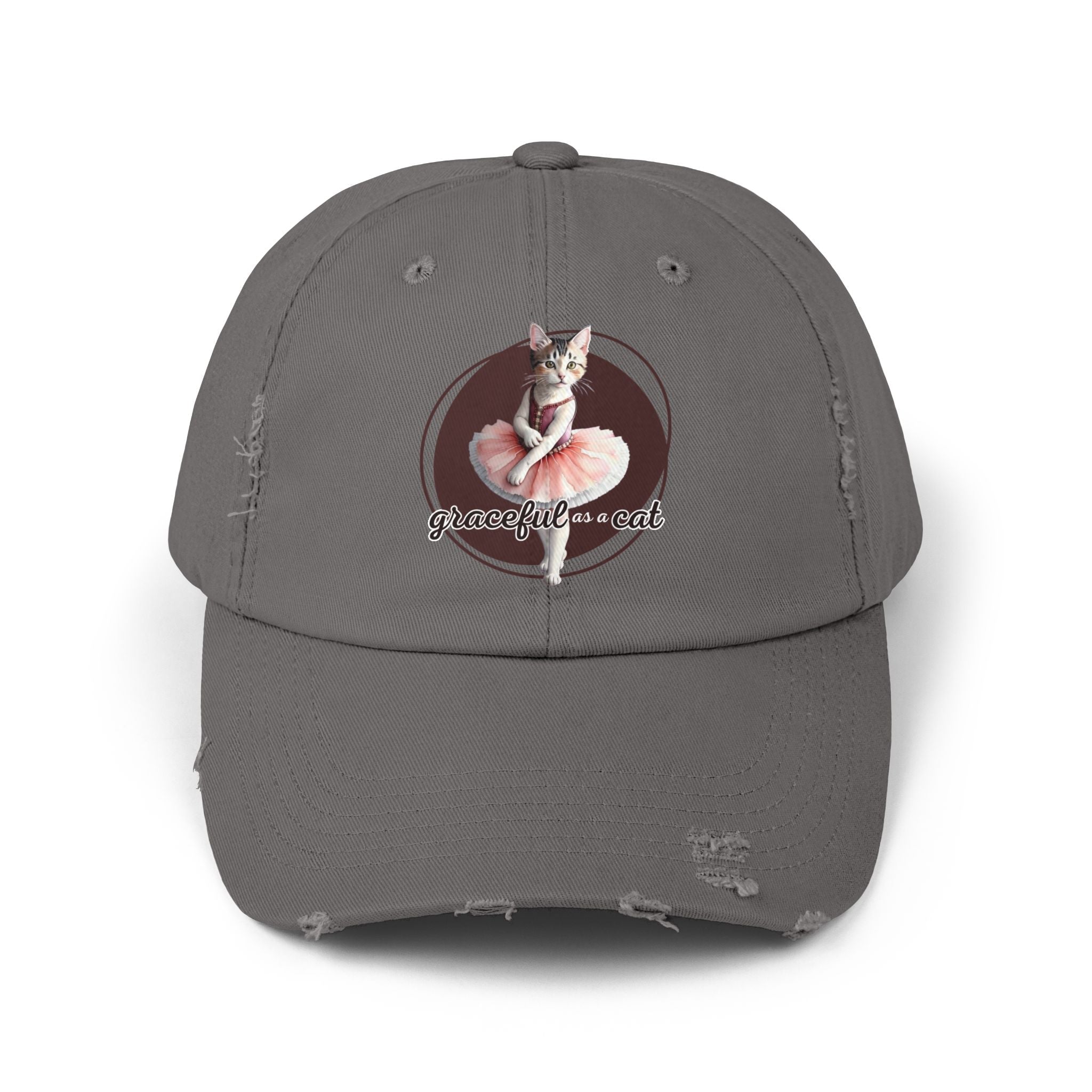 Unisex Distressed Cap - 'Graceful as a Cat' Fun Cat Lover Hat - Hats, Baseball & Trucker - EpiAl's Shop