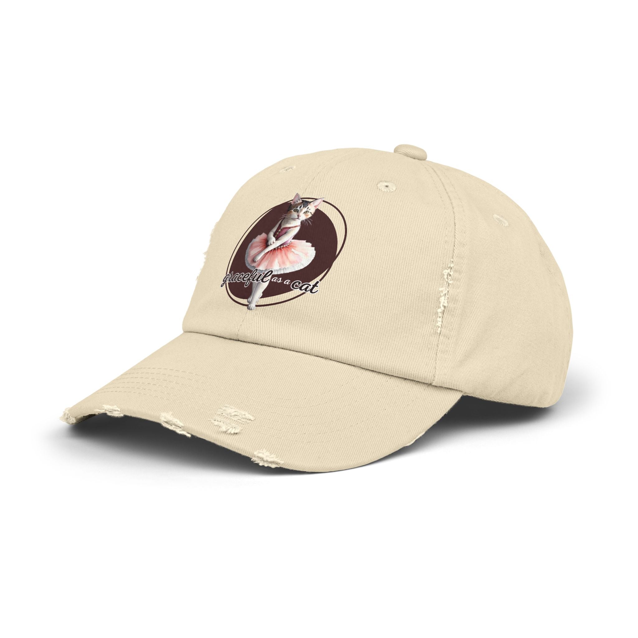 Unisex Distressed Cap - 'Graceful as a Cat' Fun Cat Lover Hat - Hats, Baseball & Trucker - EpiAl's Shop