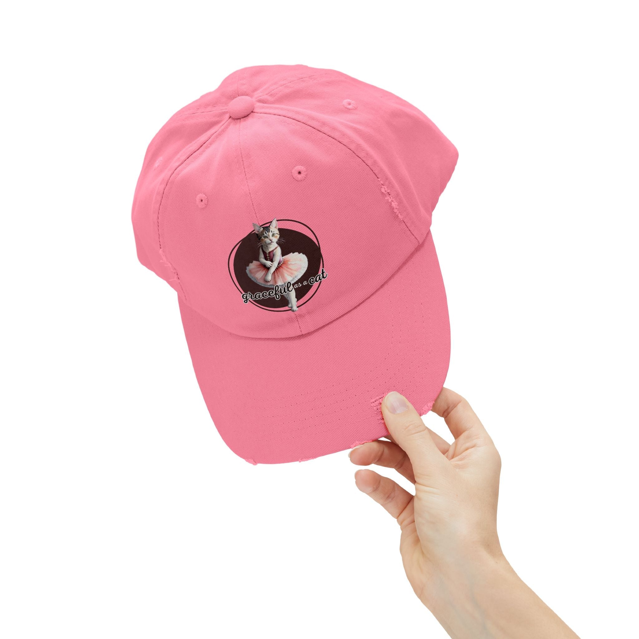 Unisex Distressed Cap - 'Graceful as a Cat' Fun Cat Lover Hat - Hats, Baseball & Trucker - EpiAl's Shop