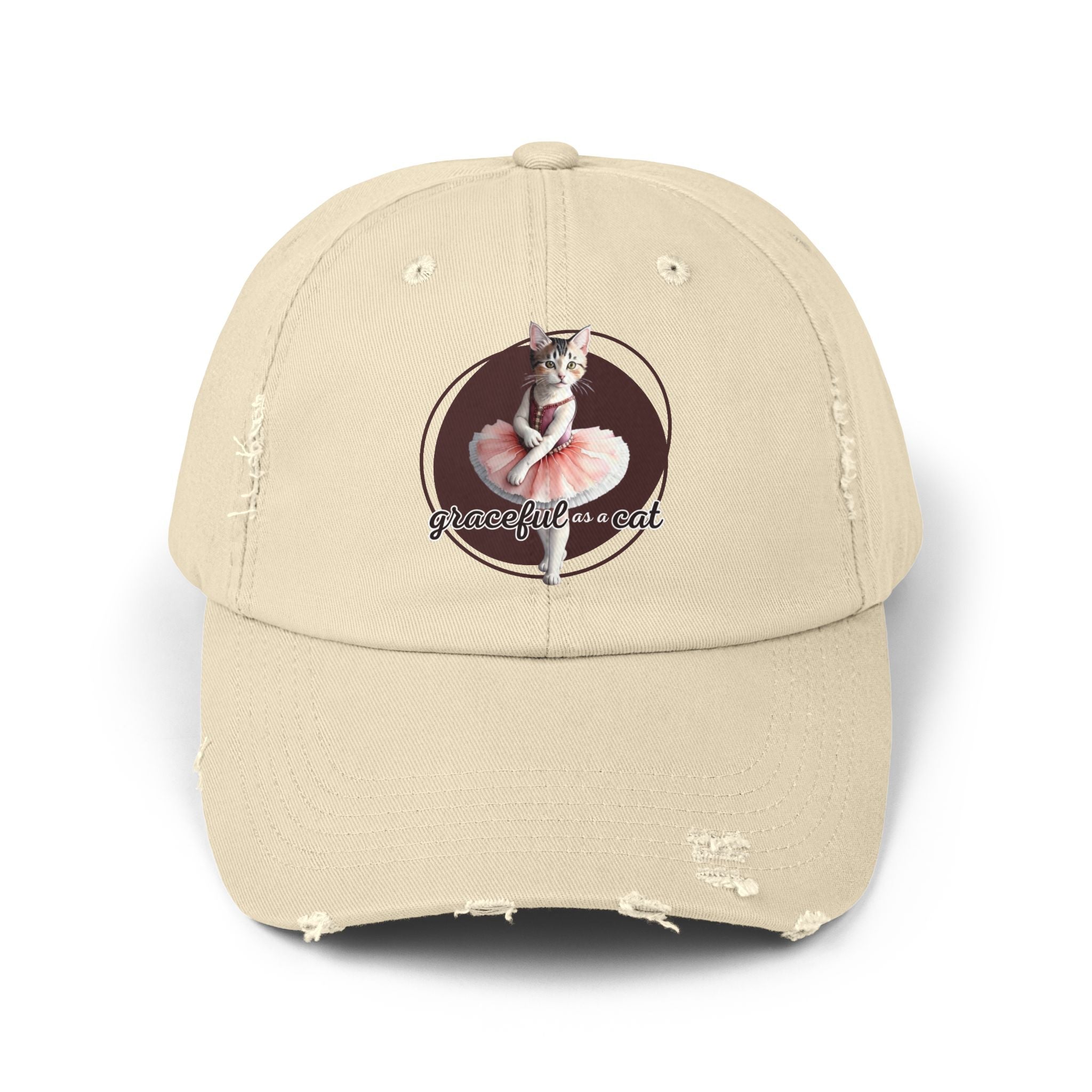 Unisex Distressed Cap - 'Graceful as a Cat' Fun Cat Lover Hat - Hats, Baseball & Trucker - EpiAl's Shop