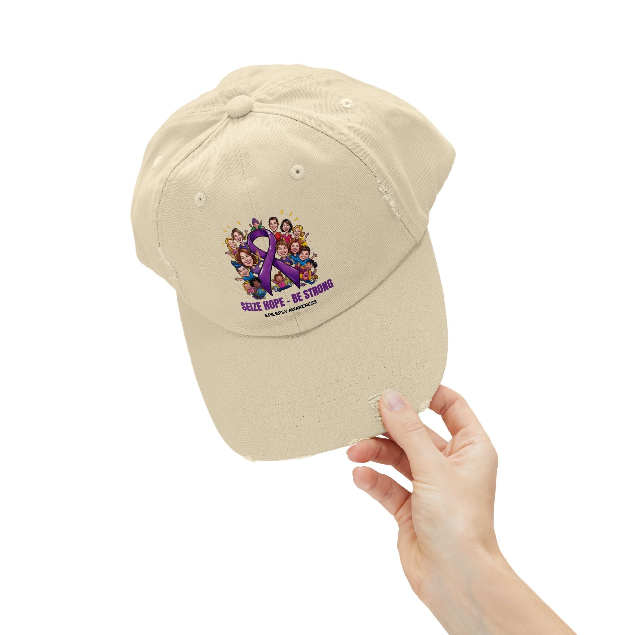 Unisex Distressed Cap - Seize Hope Be Strong - Epilepsy Awareness - Hats, Baseball & Trucker - EpiAl's Shop