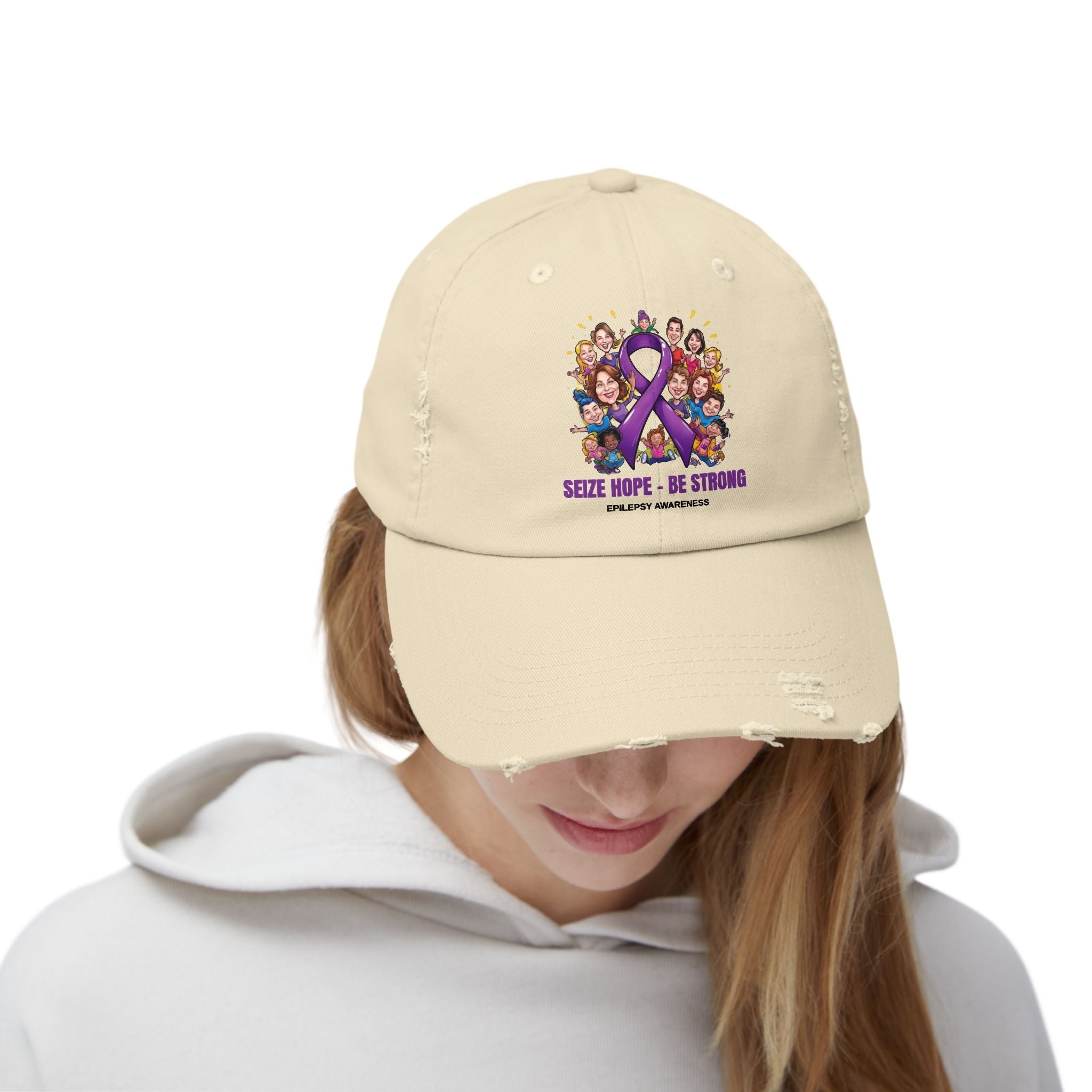 Unisex Distressed Cap - Seize Hope Be Strong - Epilepsy Awareness - Hats, Baseball & Trucker - EpiAl's Shop