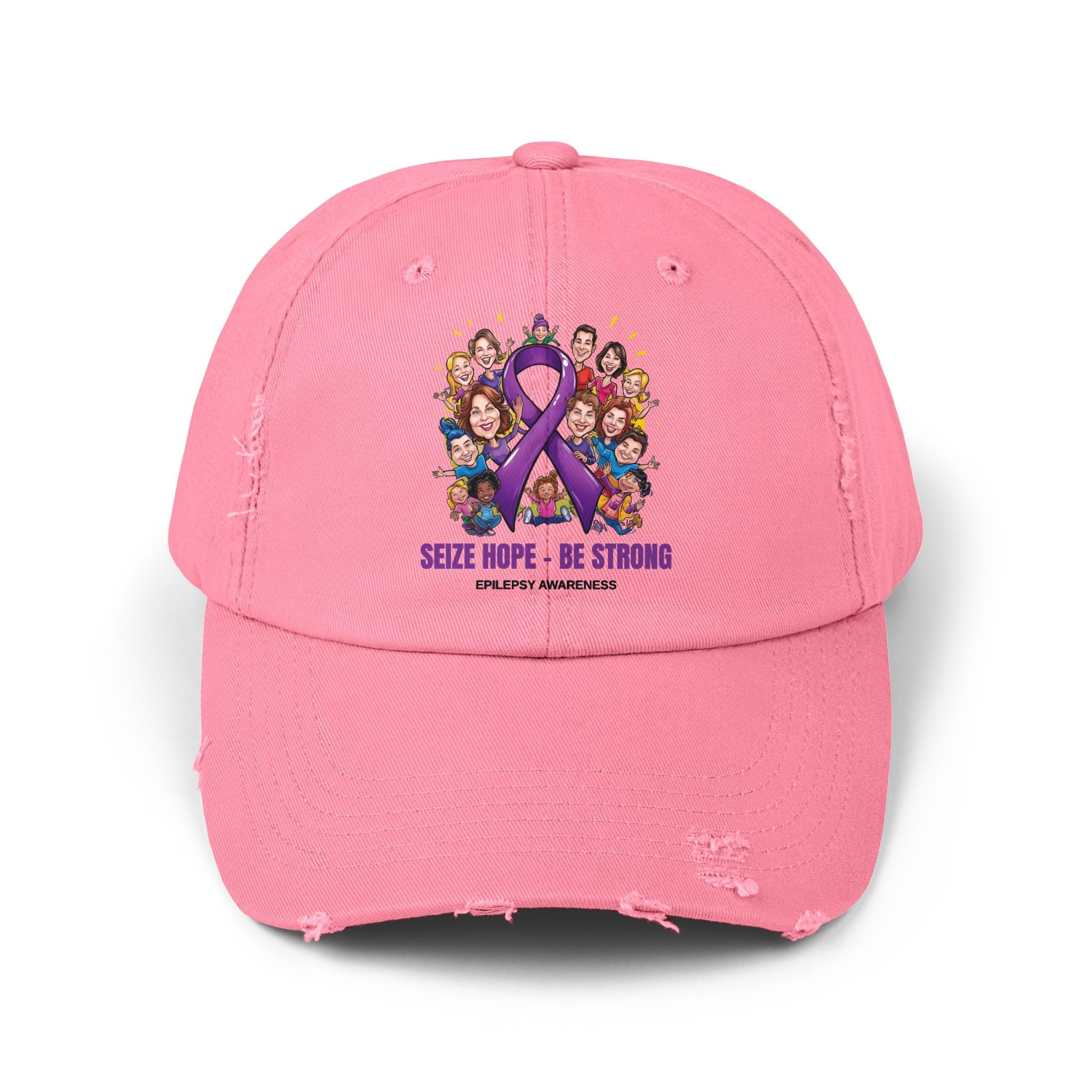 Unisex Distressed Cap - Seize Hope Be Strong - Epilepsy Awareness - Hats, Baseball & Trucker - EpiAl's Shop