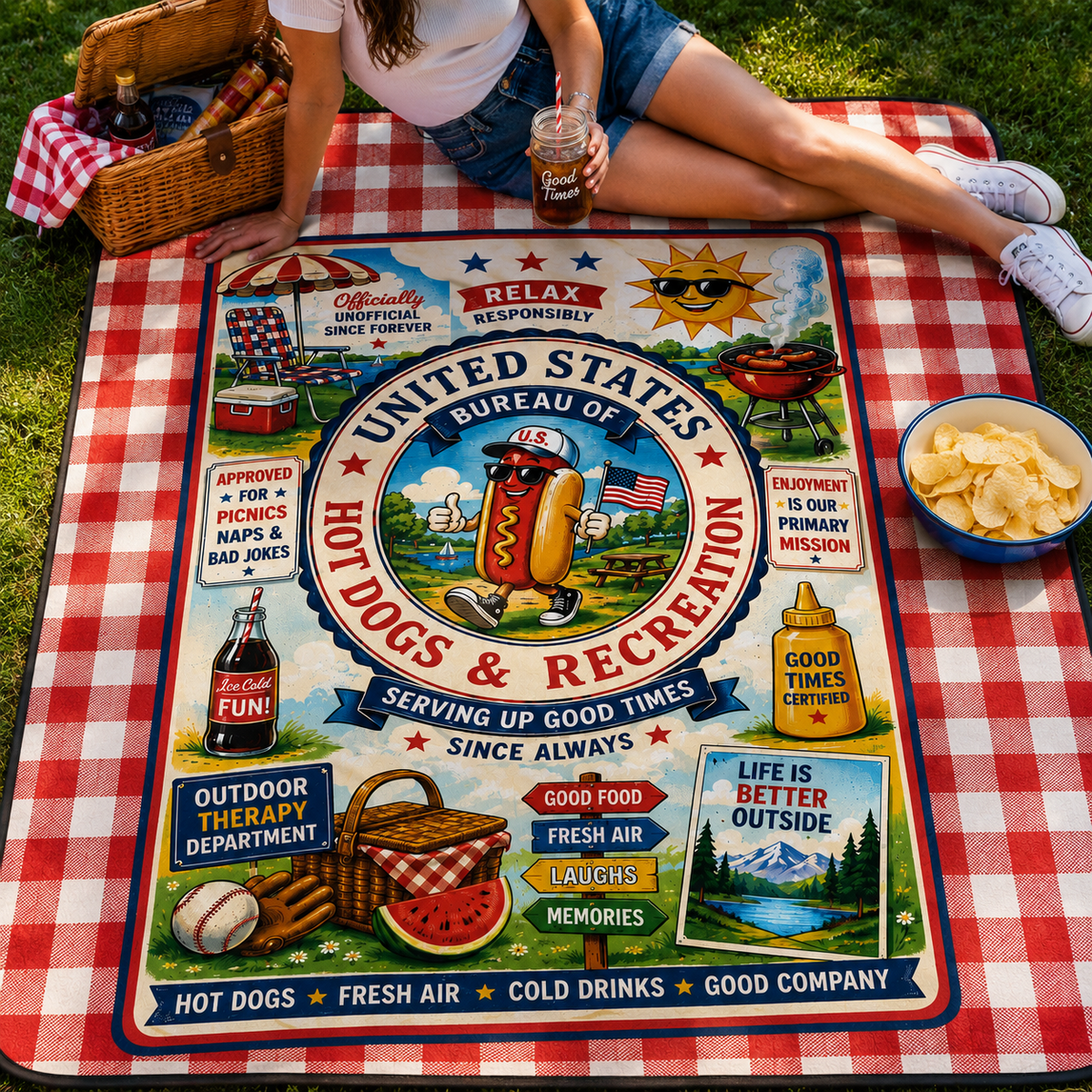 United States Bureau of Hot Dogs & Recreation Picnic Blanket - Decor, Blankets, Picnic - EpiAl's Shop