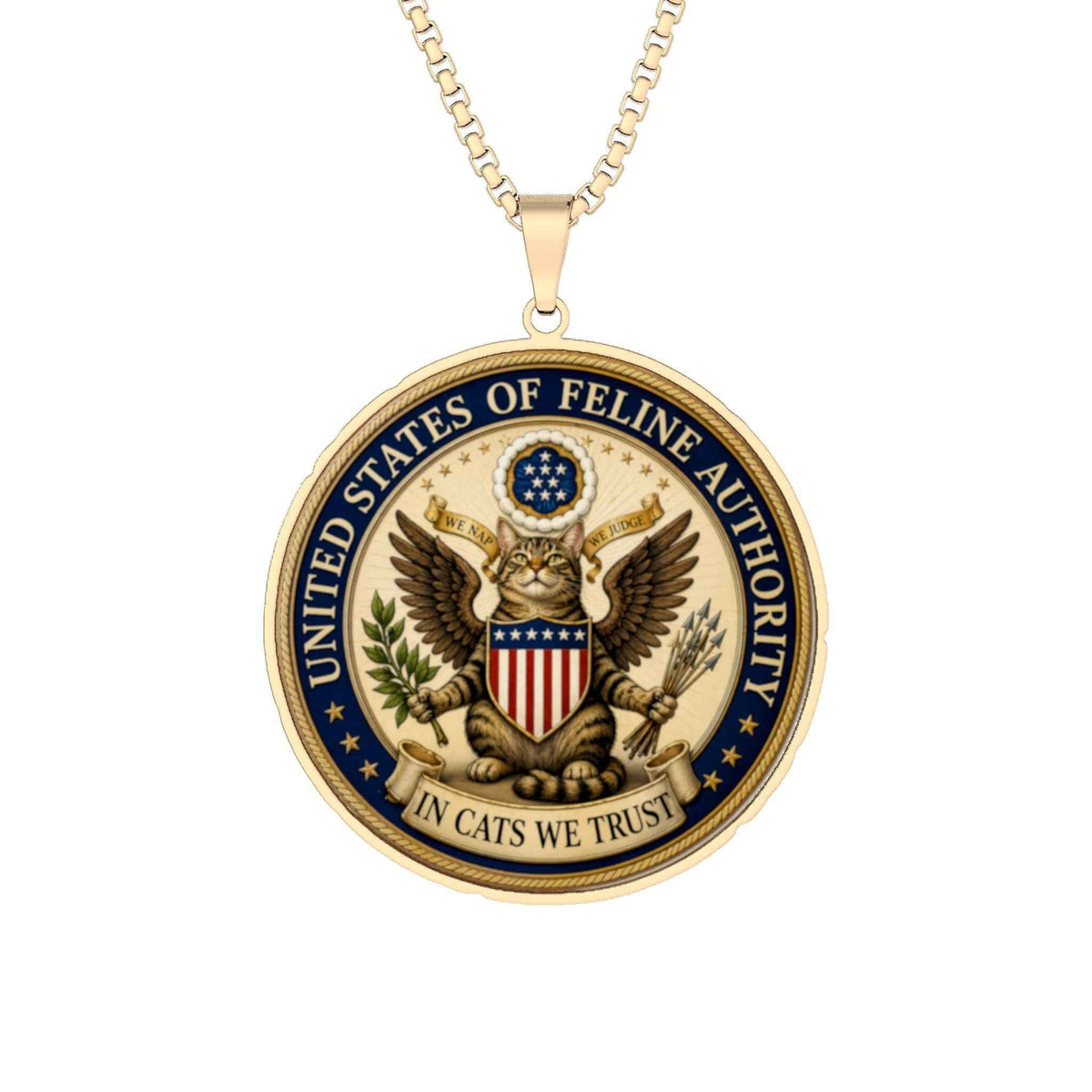 United States of Feline Authority Pendant Necklace | In Cats We Trust Medallion - Jewelry, Necklaces - EpiAl's Shop