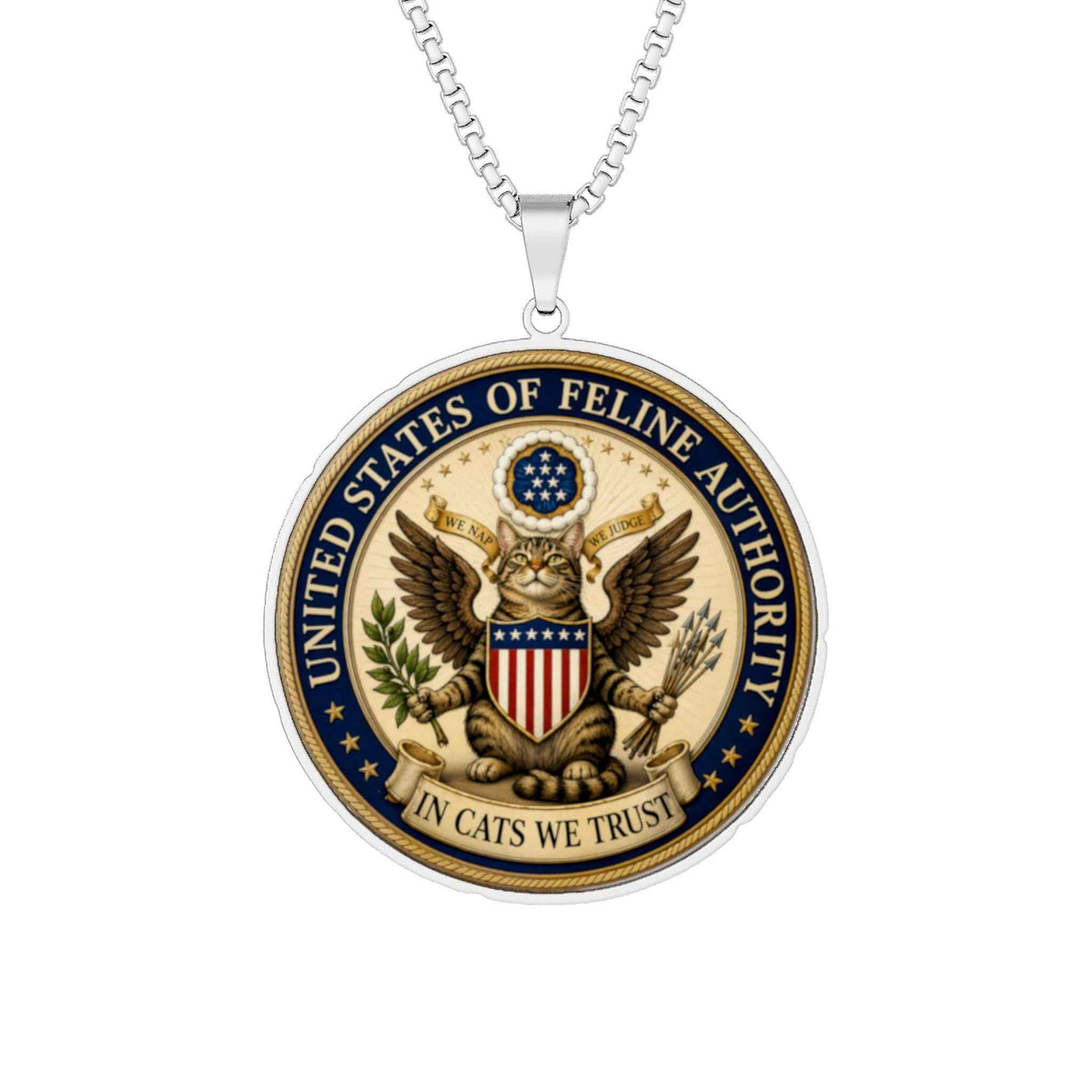 United States of Feline Authority Pendant Necklace | In Cats We Trust Medallion - Jewelry, Necklaces - EpiAl's Shop